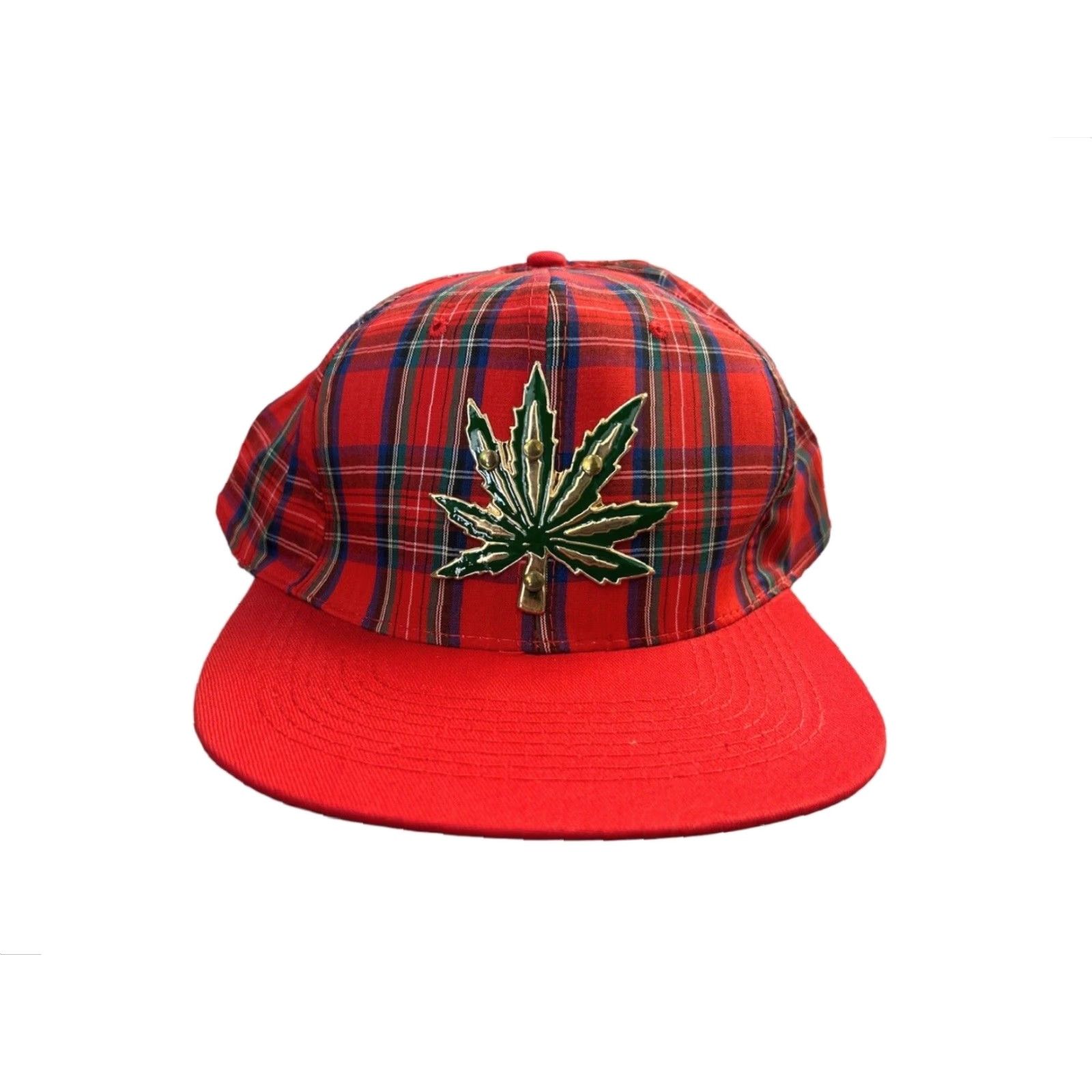 Vintage VINTAGE KC Tartan Plaid Weed Snap Back Hat Cap Men One Size Red 90s NWOT Adults Mens Size ONE SIZE - 2 Thumbnail