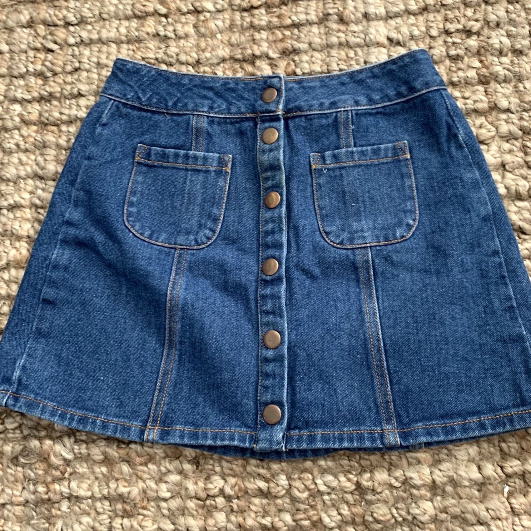 Denime Bullhead Skirt Womens 26 Denim Mini Blue 100% Cotton Pockets Snap Button Front Short Casual Summer Spring Women's Size 26" / US 2 / IT 38 - 5 Thumbnail