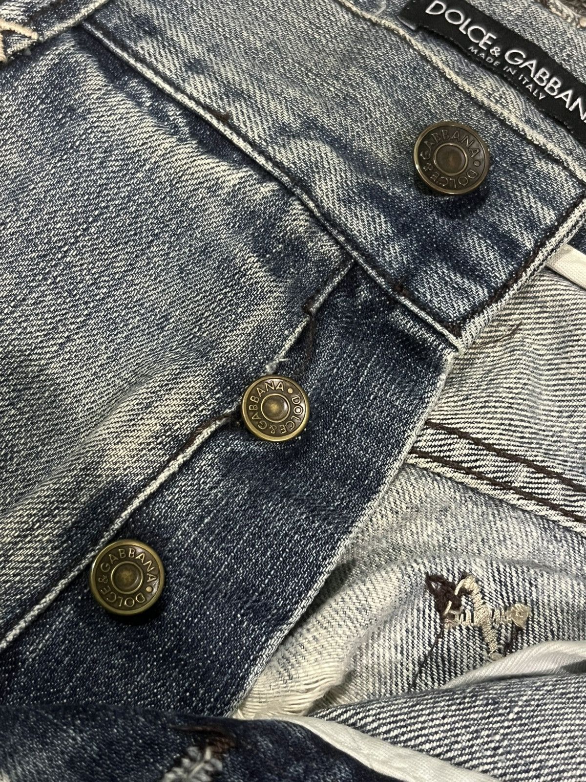 Dolce & Gabbana Y2K Dolce & Gabbana Distressed Sashiko Style Faded Blue Jean Size US 35 - 9 Thumbnail