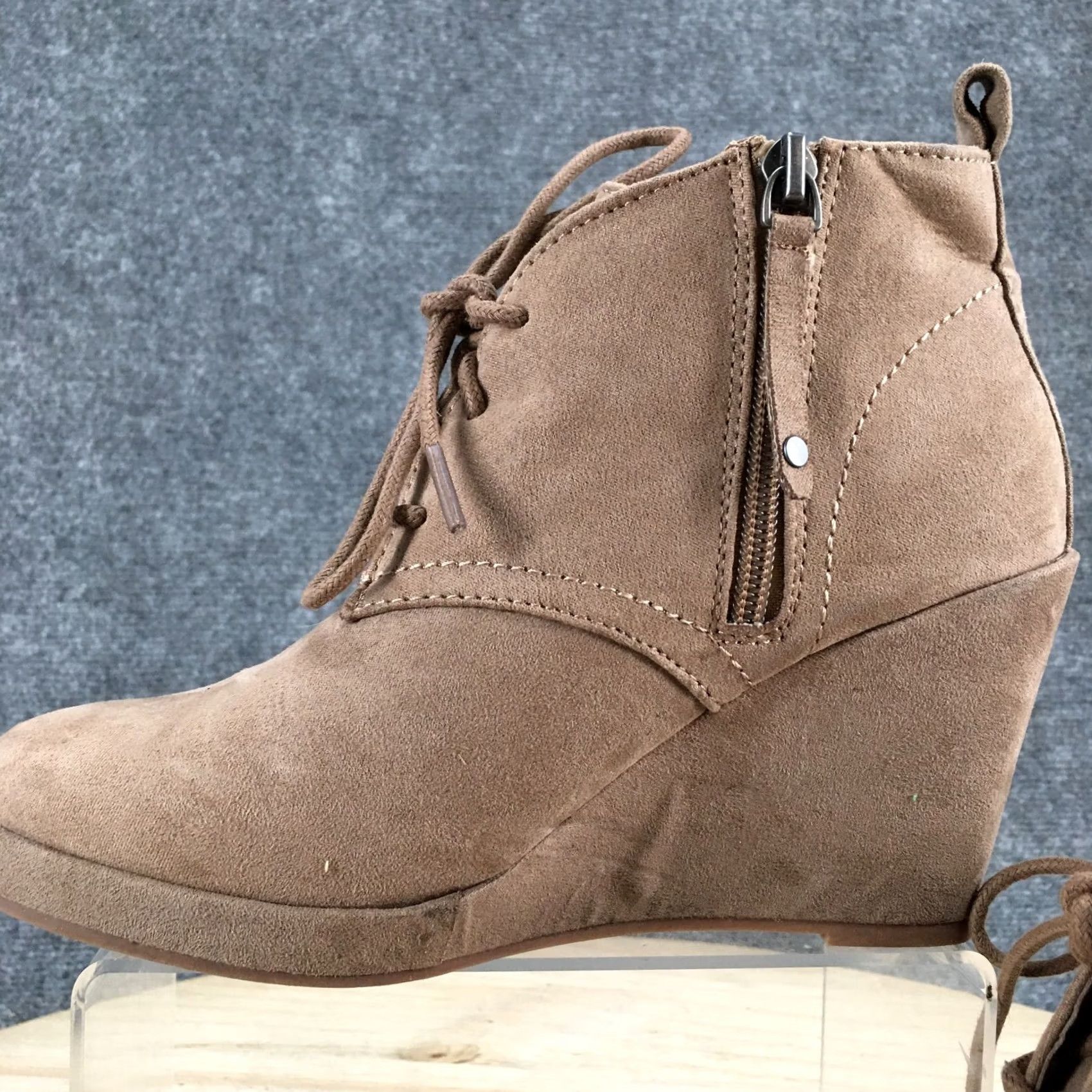 Dolce Vita DV Dolce Vita Boots Womens 6 Lace Up Wedge Ankle Booties Brown Fabric Side Zip Boots Shoes Women MD Heel Casual Autumn Winter Shoes Mens Womens Size US 6 / IT 36 - 4 Thumbnail