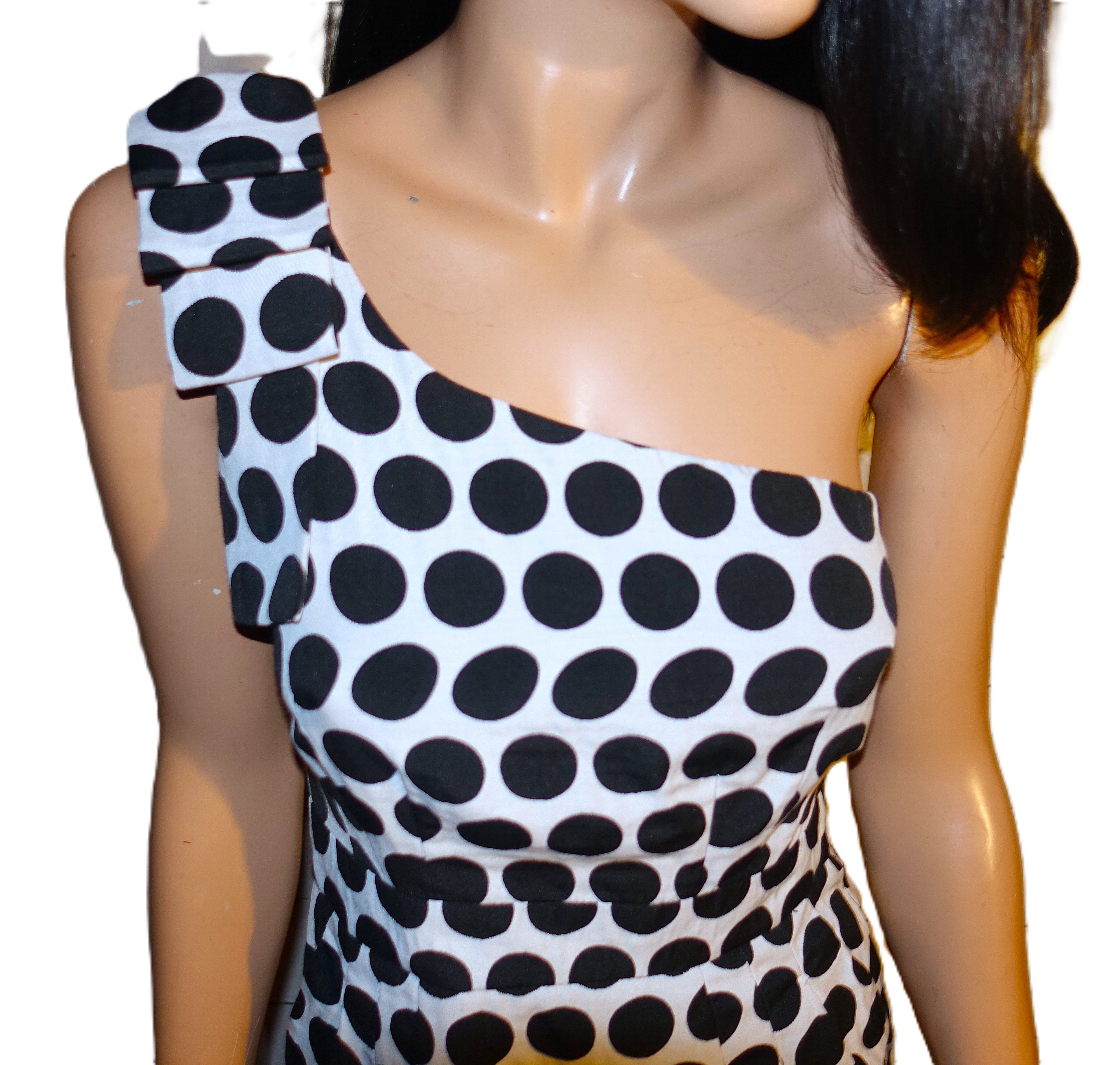 French Connection French Connection Black White Polka Dot One Shoulder Dress 6 Size M / US 6-8 / IT 42-44 - 2 Thumbnail