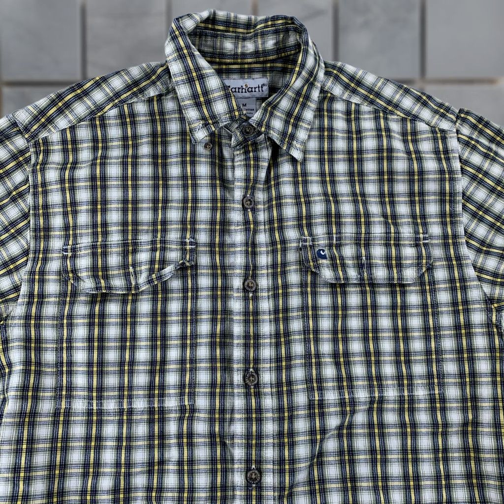 Carhartt Carhartt Shirt Mens Medium Yellow Blue Plaid Short Sleeve Button Up Cotton Work Size US M / EU 48-50 / 2 - 1 Thumbnail