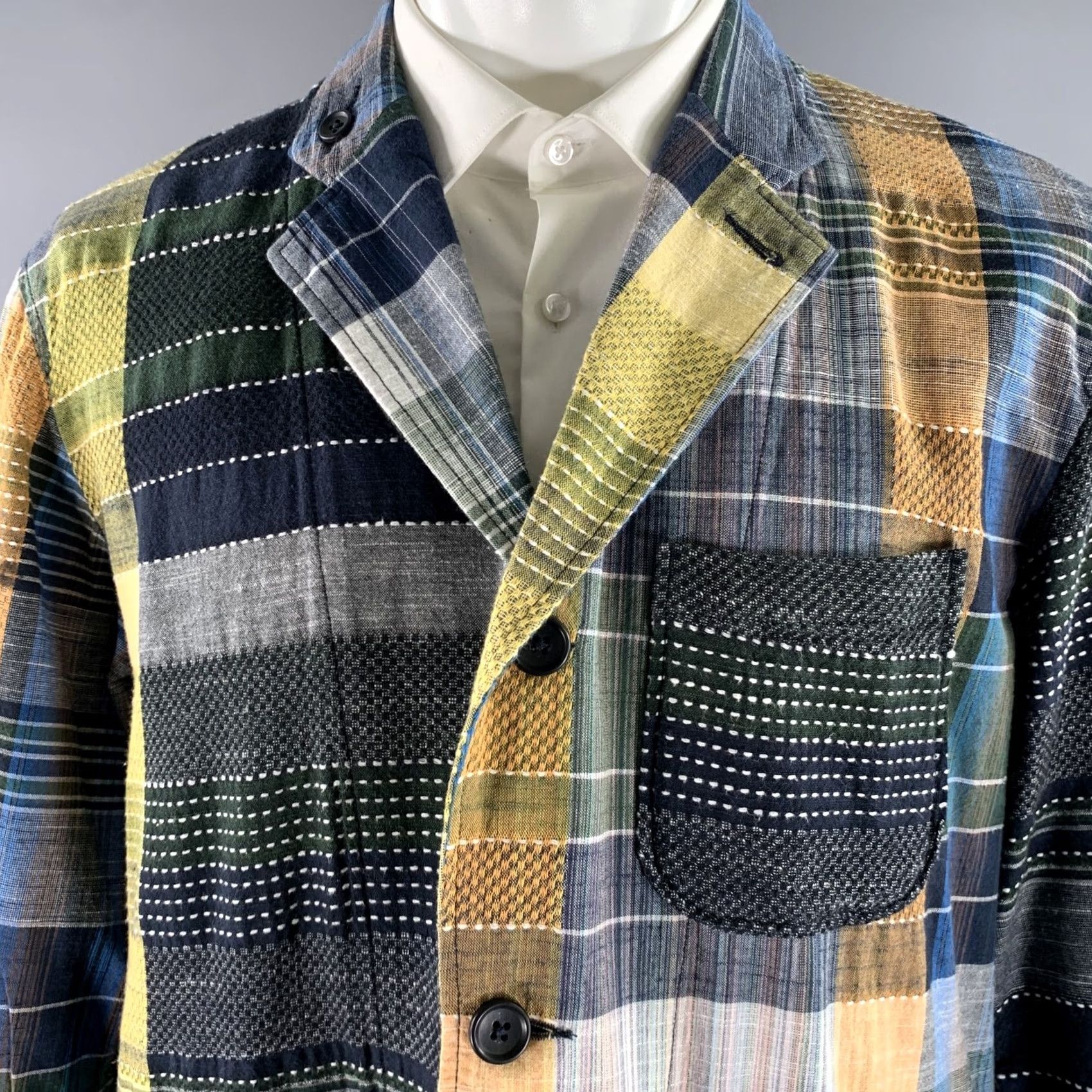 Engineered Garments ENGINEERED GARMENTS Sport Coat M Navy Orange Patchwork Cotton Notch Lapel Men Size US M / EU 48-50 / 2 - 2 Thumbnail