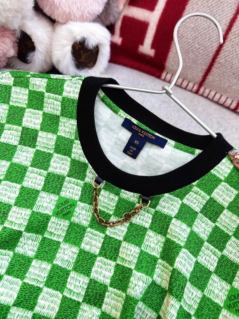 Louis Vuitton LV Green Checkered Short Sleeve TShirt-2506 Size XS / US 0-2 / IT 36-38 - 3 Thumbnail
