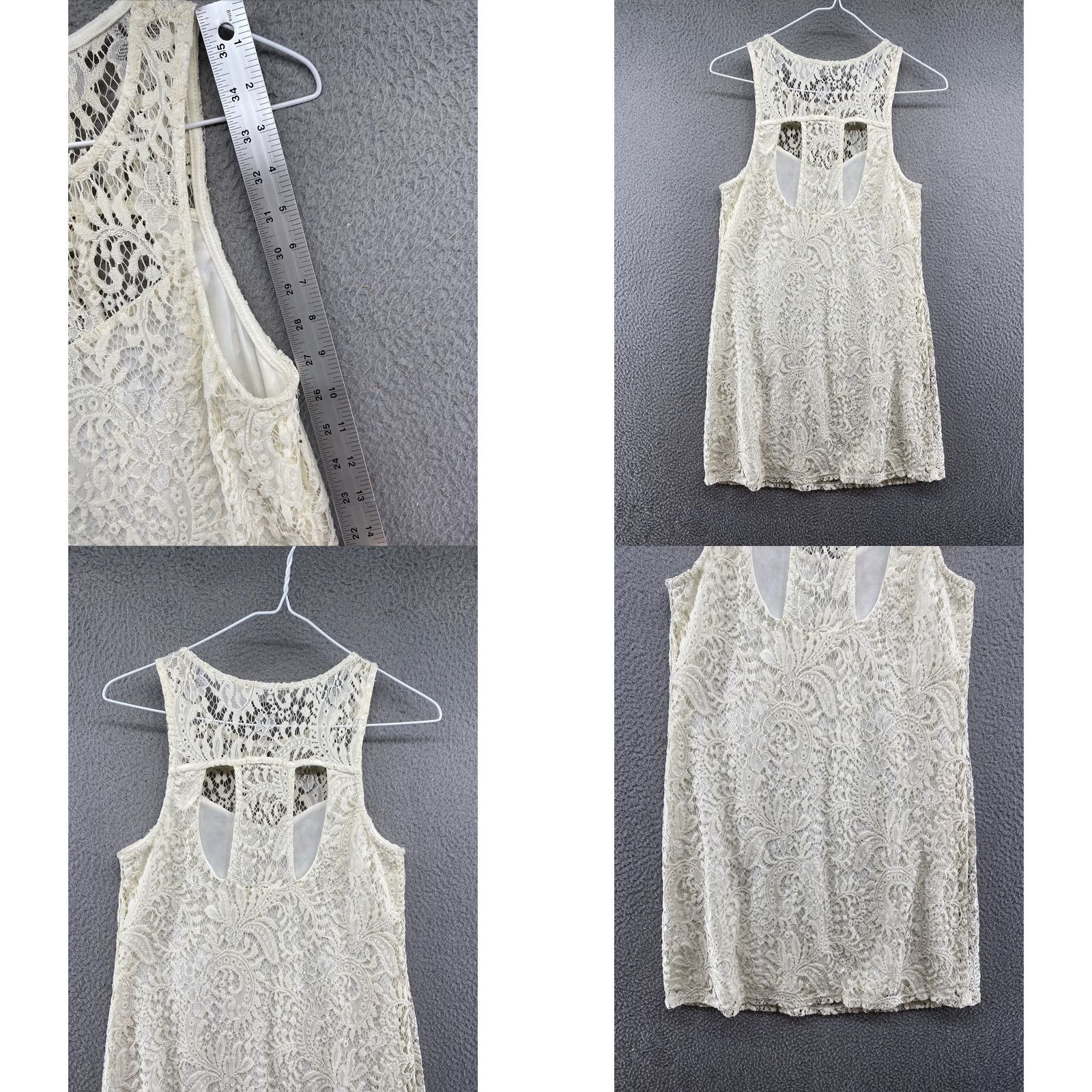 Vintage Socialite Womens Lace Knee Length Ivory Pullover Dress Size S, Bodycon Boho Style Size S / US 4 / IT 40 - 8 Thumbnail