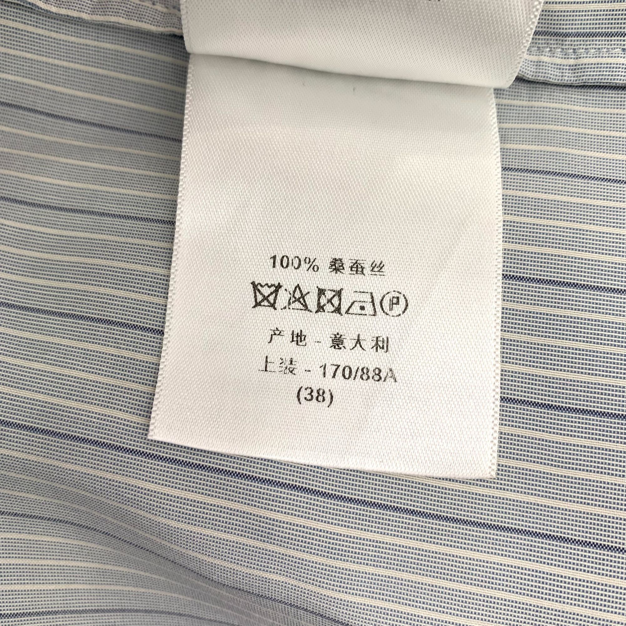 Dior Christian Dior Light Blue Striped Mulberry Silk Long Sleeve Size US S / EU 44-46 / 1 - 3 Thumbnail