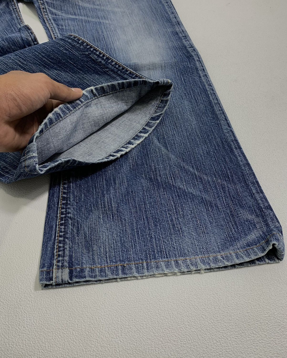 Edwin Vtg Distressed Flare Edwin 503 Blue Trip Japan 🎌 Size US 33 - 2 Thumbnail