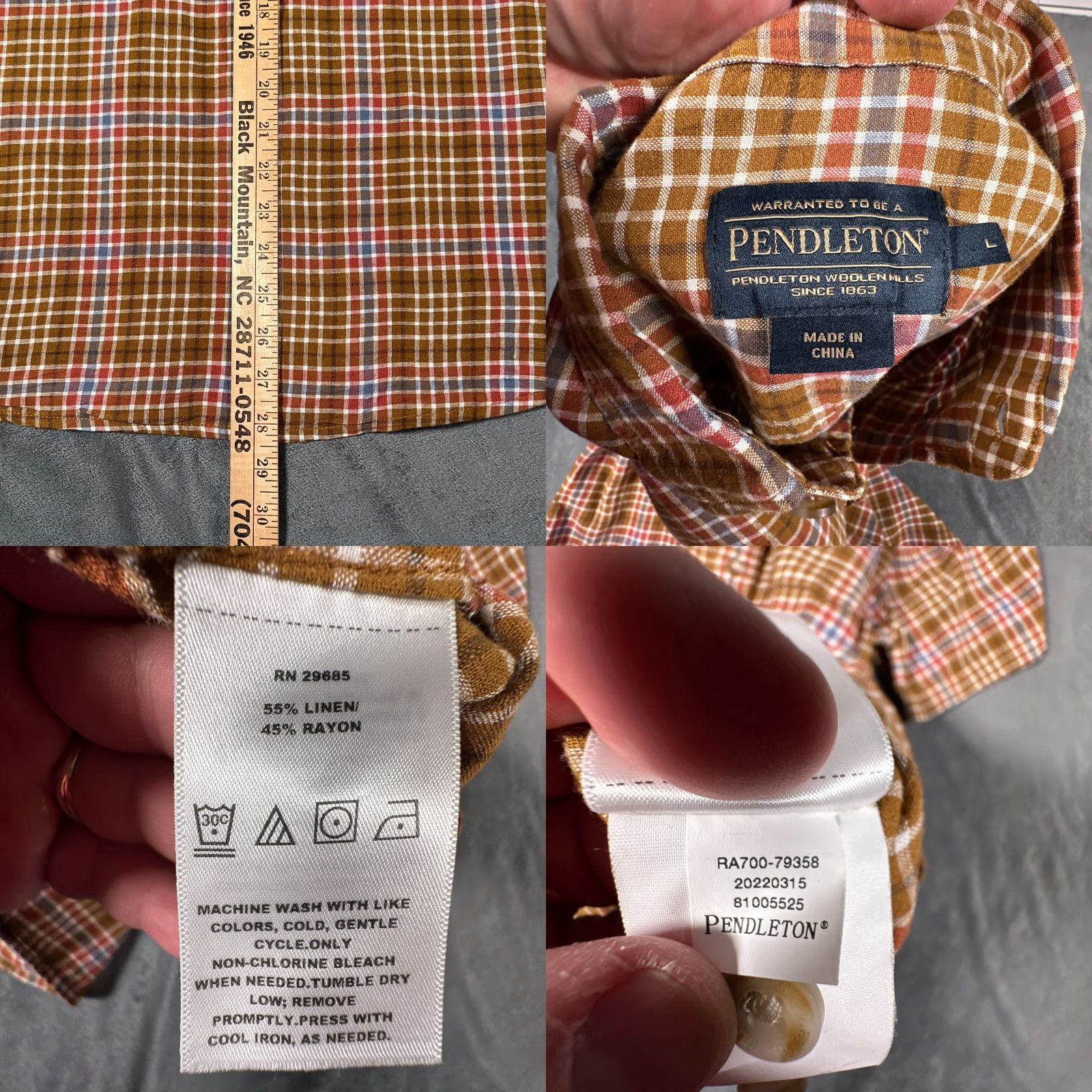 Pendleton Pendleton Button-Up Shirt Mens Medium Brown Plaid Linen Rayon Short Sleeve Classic Outdoor Size US M / EU 48-50 / 2 - 8 Thumbnail