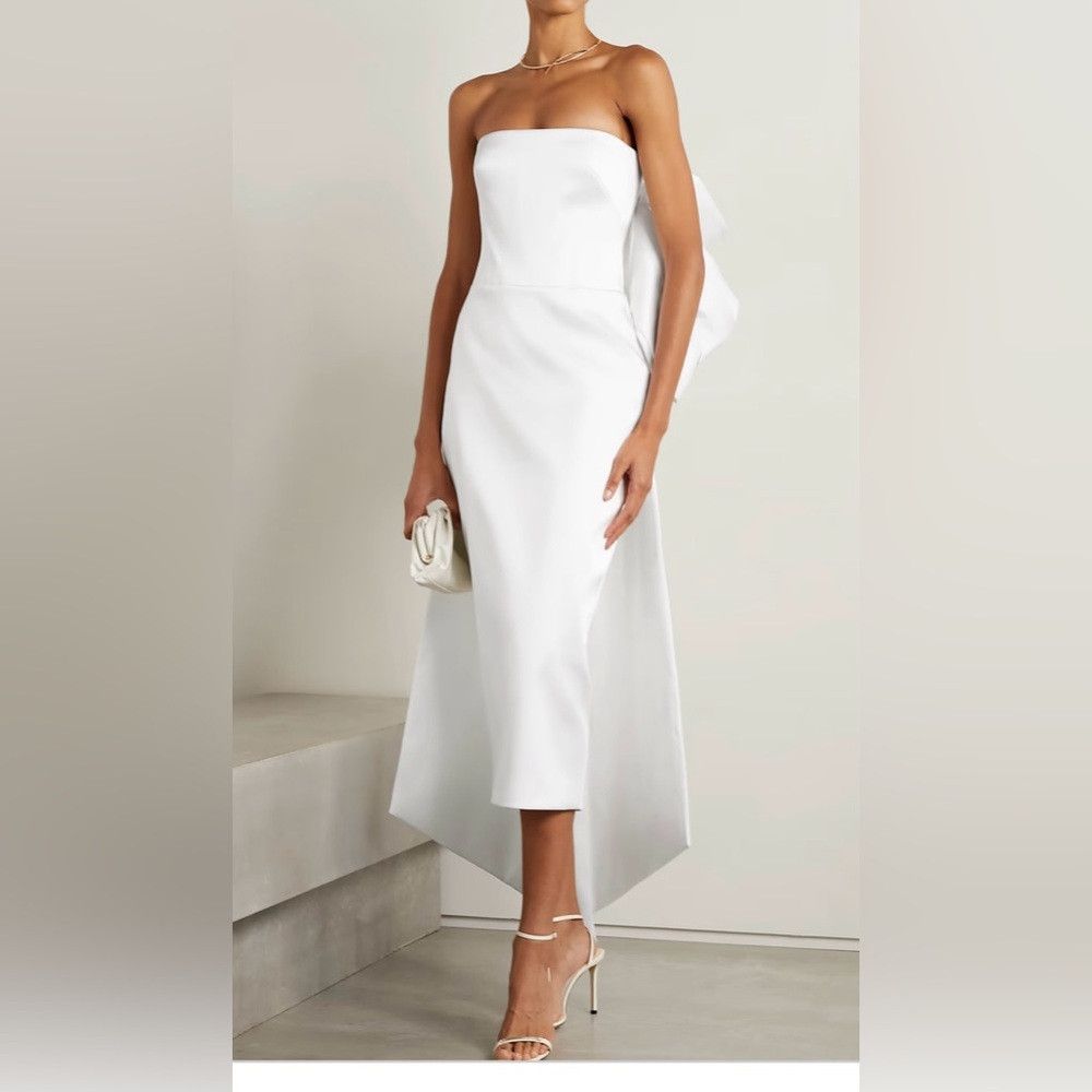 Other New | Rasario BOW-EMBELLISHED SATIN MIDI DRESS IN WHITE 8 Size M / US 6-8 / IT 42-44 - 2 Thumbnail