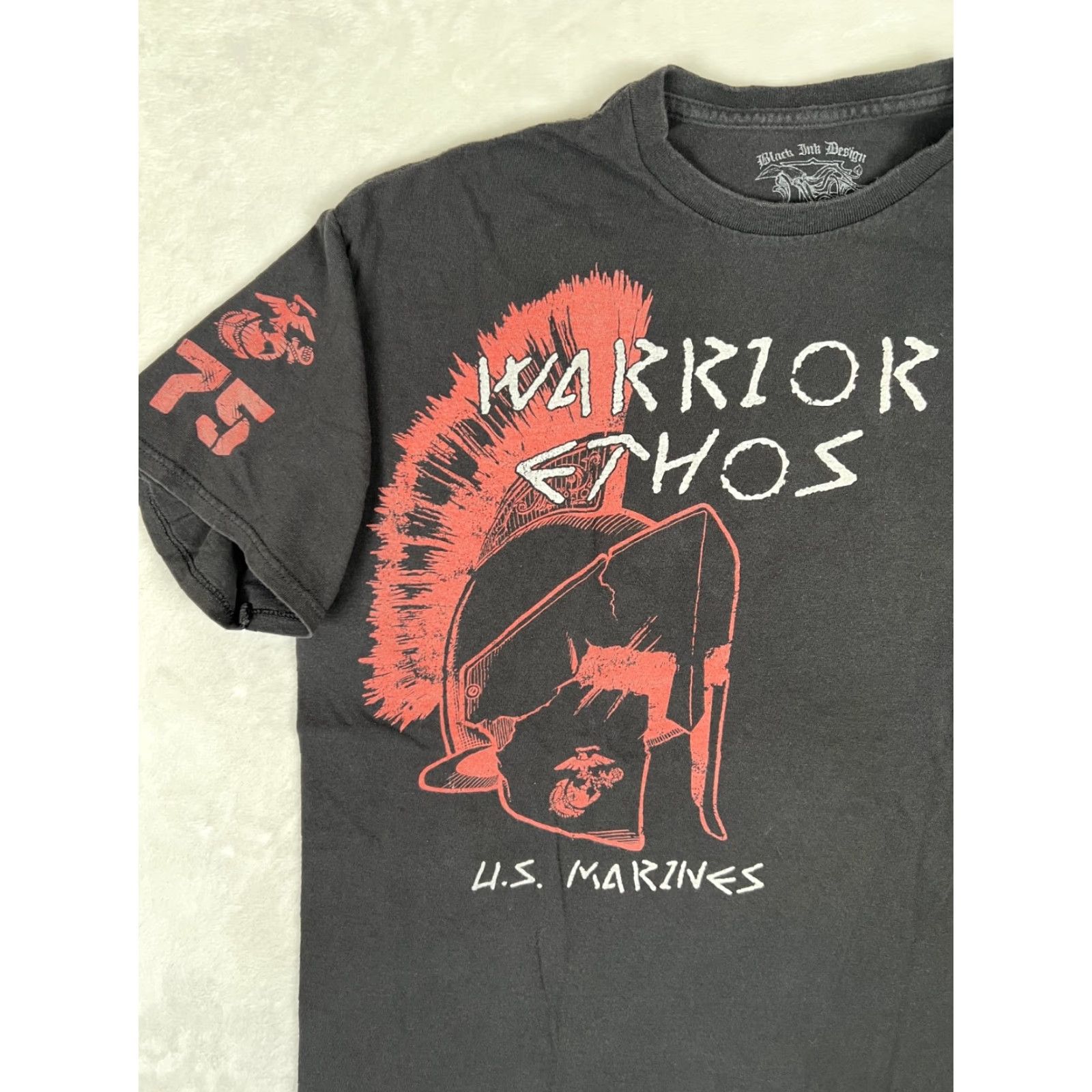 Vintage Black Ink Design T-Shirt USMC US Marines Warrior Ethos Men's XL Black Crew Short Sleeve Cotton Graphic Print Modern Vintage: No (omit vintage) Size US XL / EU 56 / 4 - 2 Thumbnail