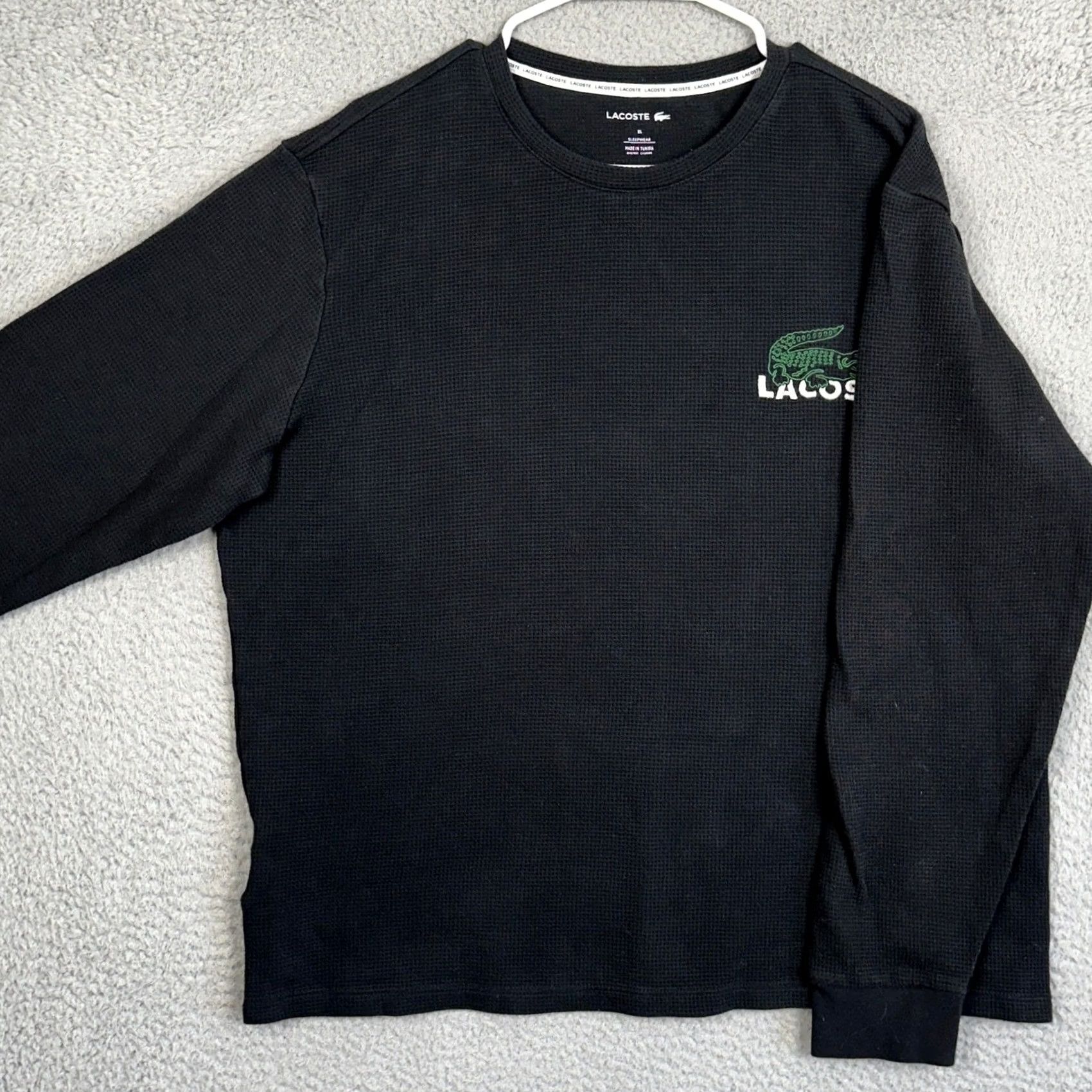 Lacoste Lacoste Shirt Mens XL Black Thermal Sleepwear Top Logo Long Sleeve Knit Size US XL / EU 56 / 4 - 2 Thumbnail