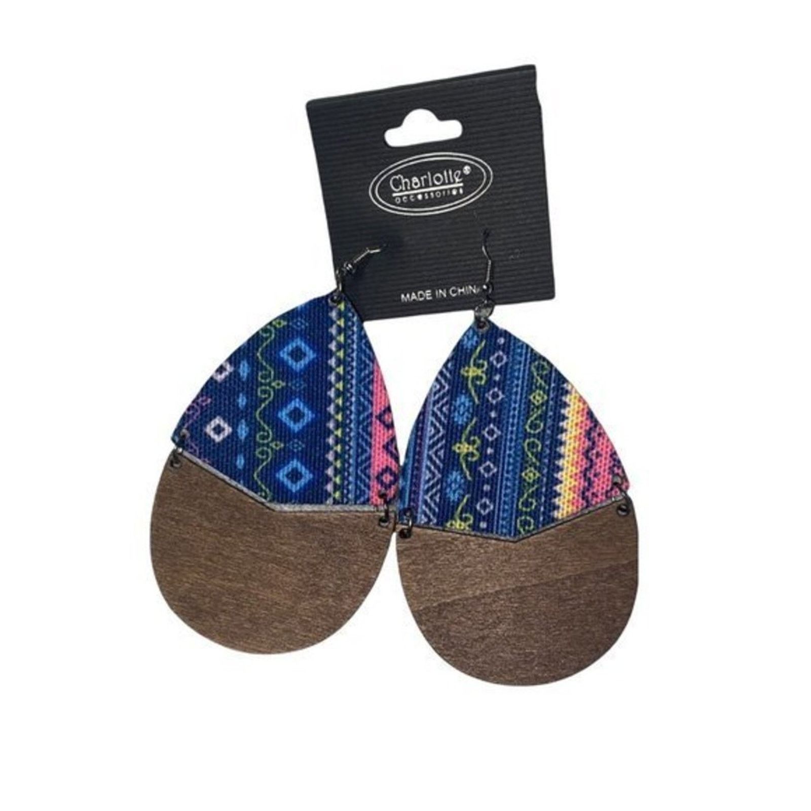 Other NWT Wooden Fabric Covered Boho Aztec Dangle Earrings Blue Size ONE SIZE - 1 Thumbnail