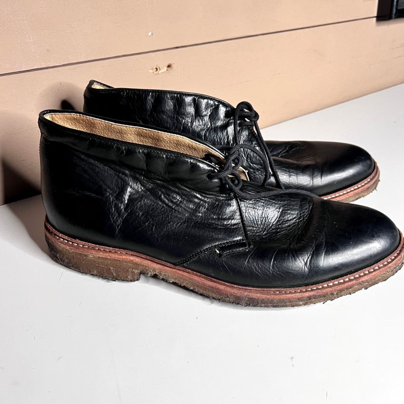 Frye Frye Walter Chukka Boots Mens 11.5 D Black Leather Lace Up Crepe Sole 87887 Size US 12 / EU 45 - 6 Thumbnail
