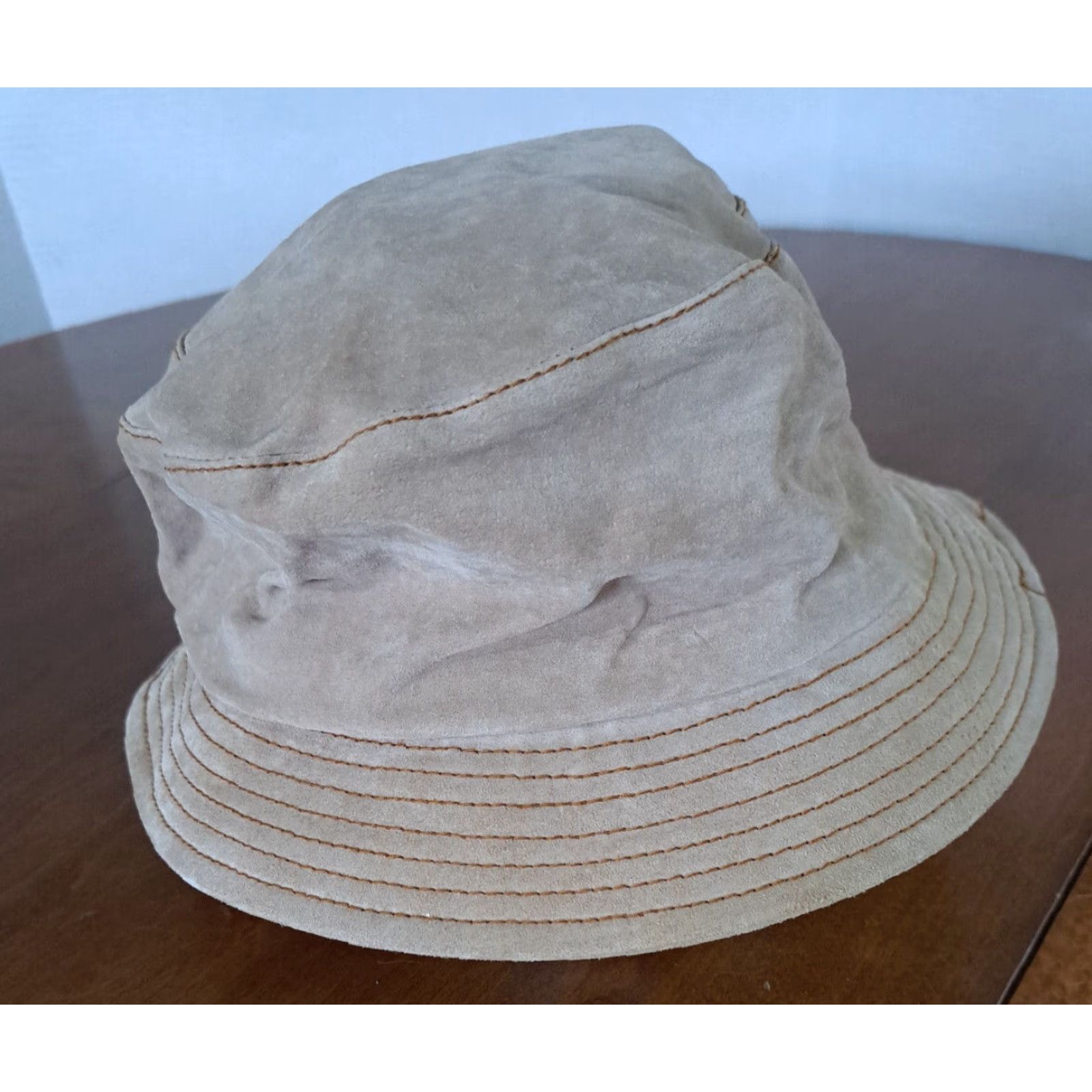Vintage Mixit Leather Bucket Hat Women Medium Tan Brown 80s Silk lining Breathable Vintage? Size ONE SIZE - 3 Thumbnail