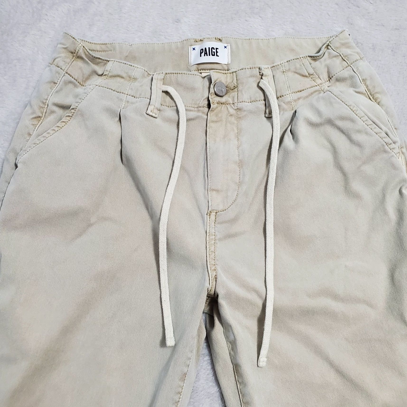 Paige Paige Pants Women 27 Beige Mid Rise Wide-Leg Drawstring Stretch 29X28 Beachy Size 27" / US 4 / IT 40 - 4 Thumbnail