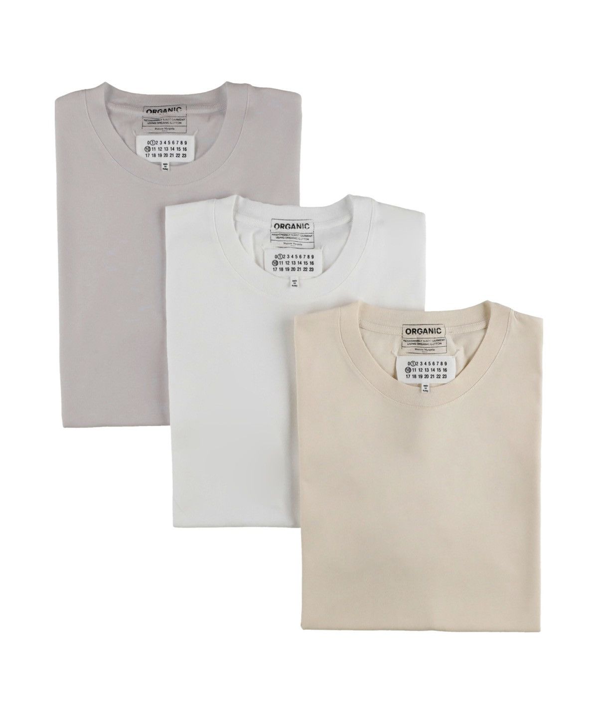 Maison Margiela New 3-Pack Organic Cotton TShirts- Grey/White/Off-White, S Size US S / EU 44-46 / 1 - 1 Thumbnail