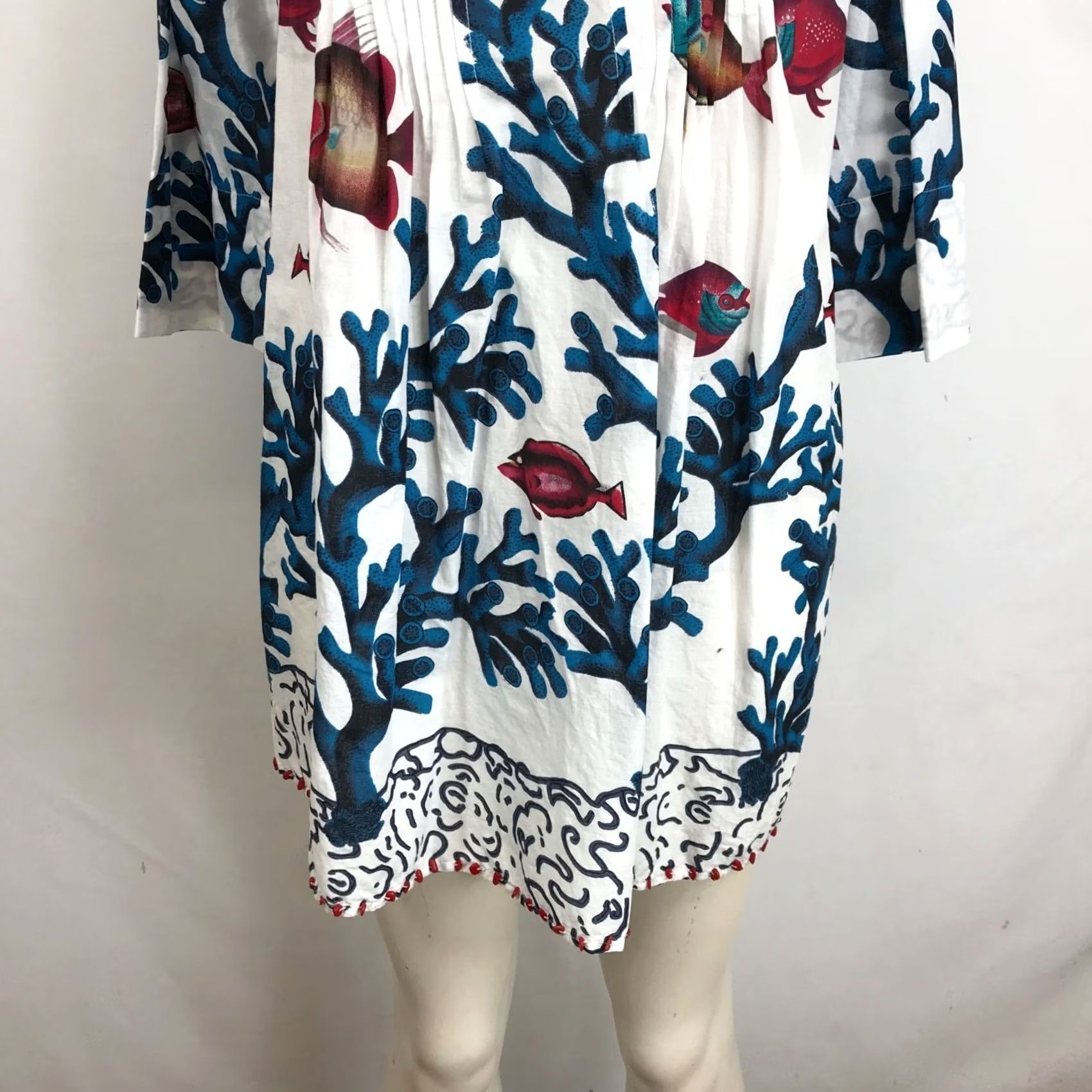Soft Surroundings SOFT SURROUNDINGS WOMEN'S SMALL WHITE TUNIC TOP CORAL FISH PRINT COVER UP TUNIC BLOUSE 3/4 S/S V-NECK Size S / US 4 / IT 40 - 3 Thumbnail
