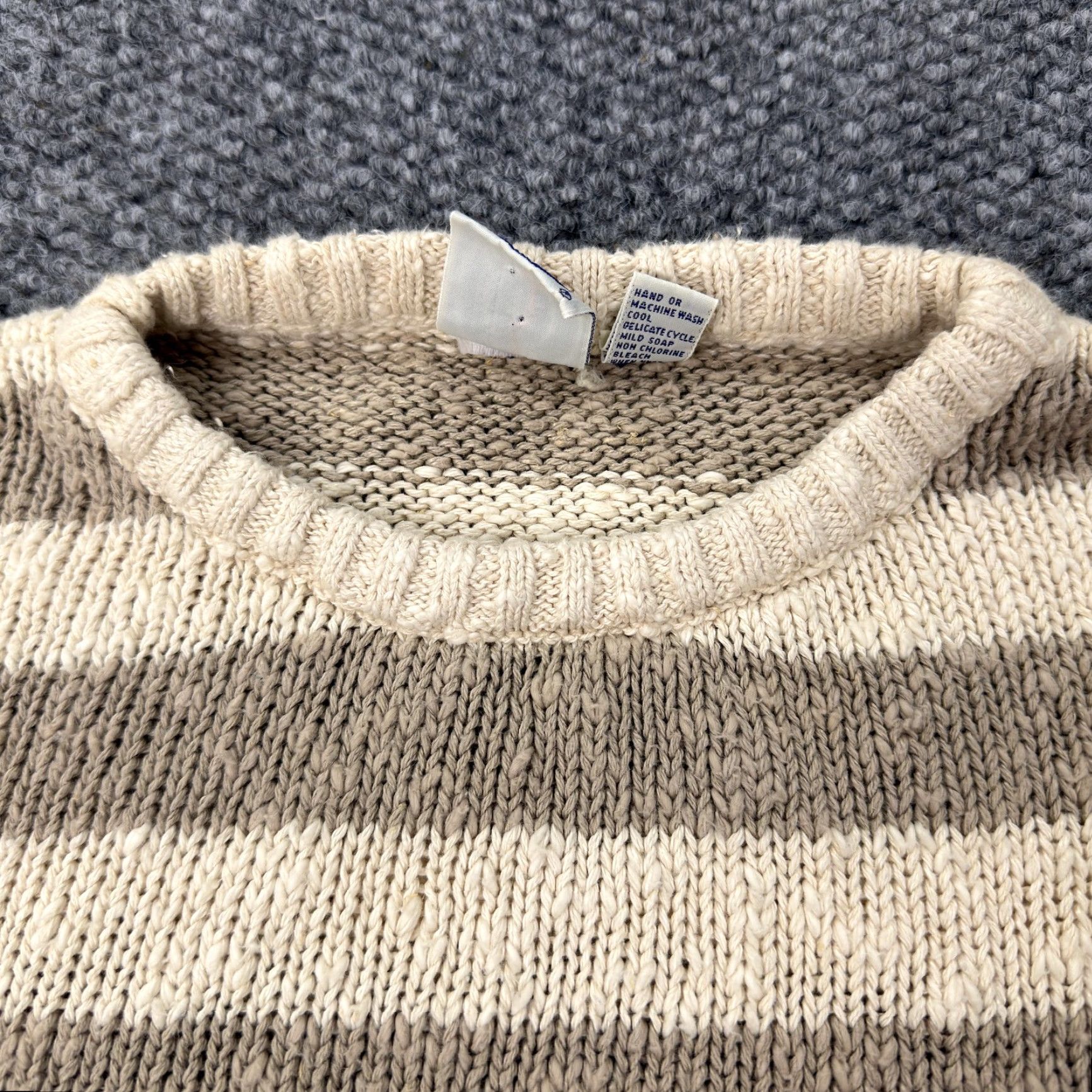 Vintage VINTAGE J.G. HOOK Sweater Women S Beige Linen Knit Striped Crew Neck 90s Nautical Womens Size S / US 4 / IT 40 - 2 Thumbnail