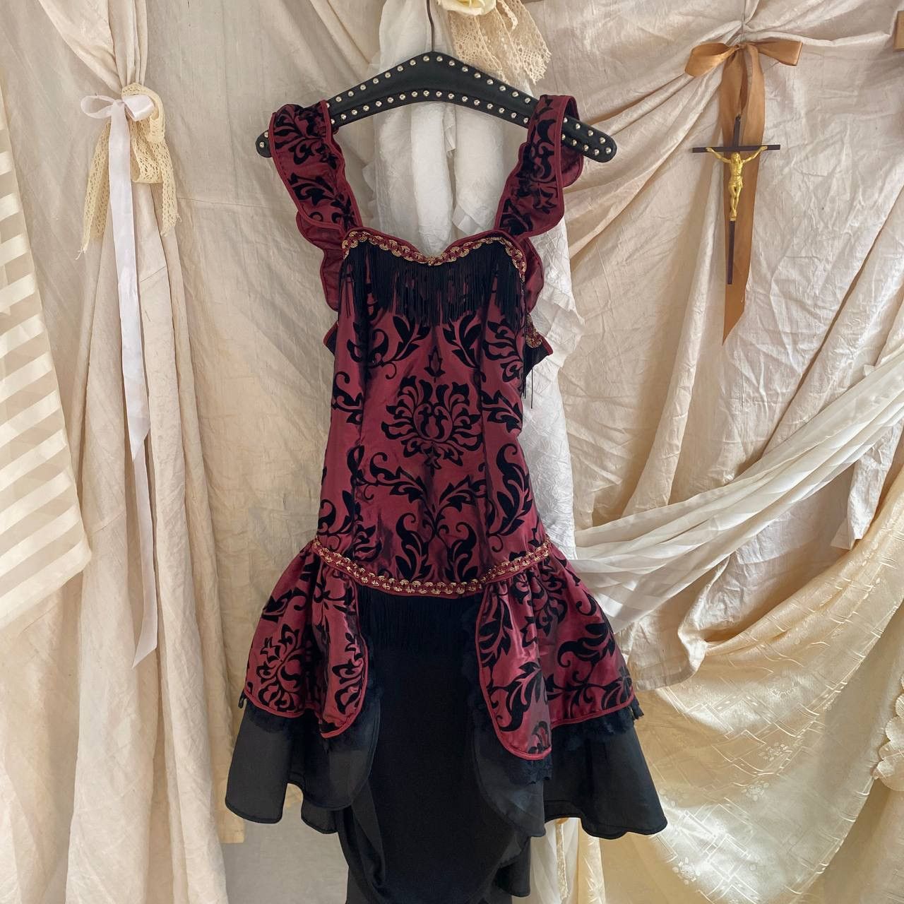 Vintage Vintage baroque burgundy dress Size S / US 4 / IT 40 - 3 Thumbnail