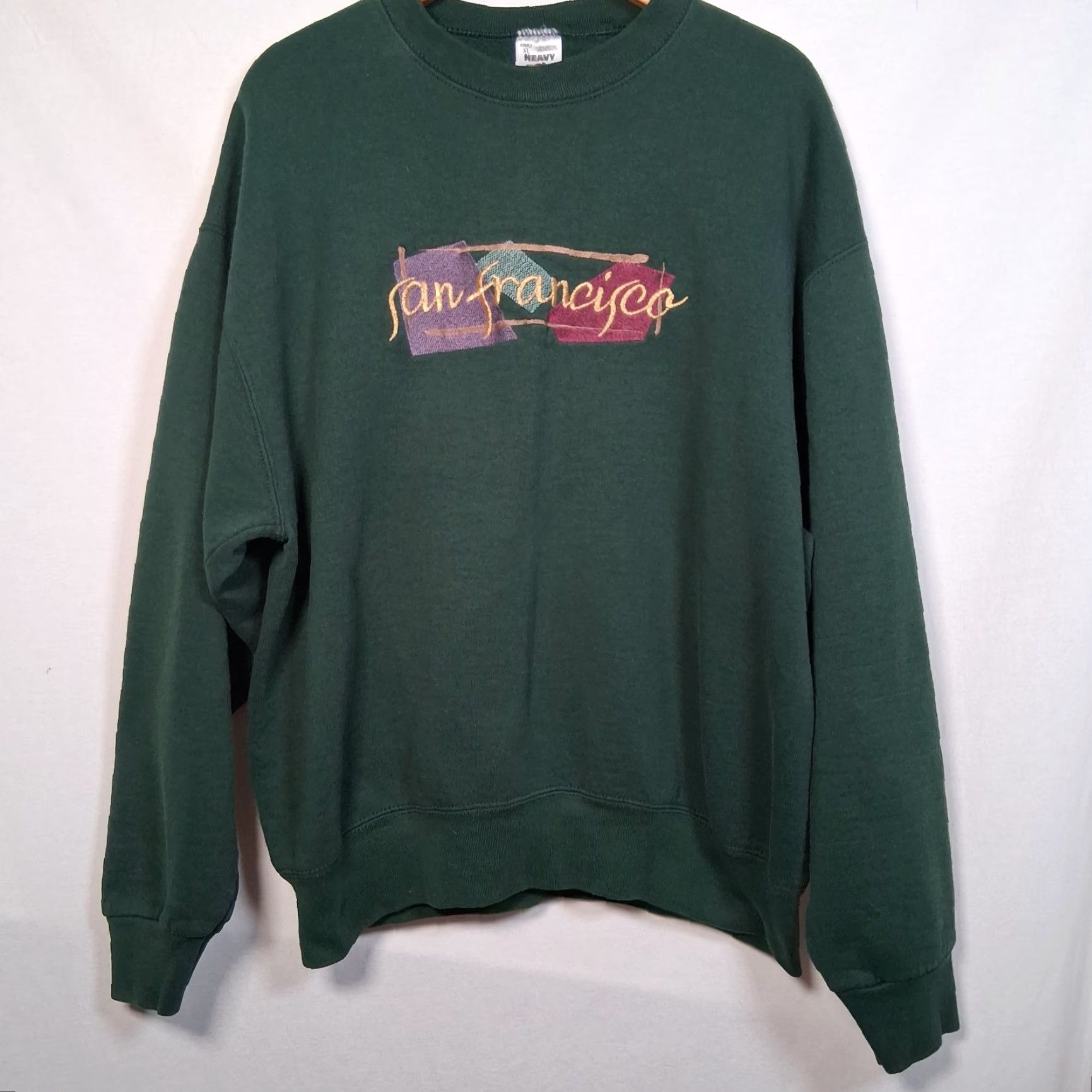 Fruit Of The Loom Vintage San Francisco California Sweatshirt XL Green Embroidered Crewneck USA Size US XL / EU 56 / 4 - 2 Thumbnail