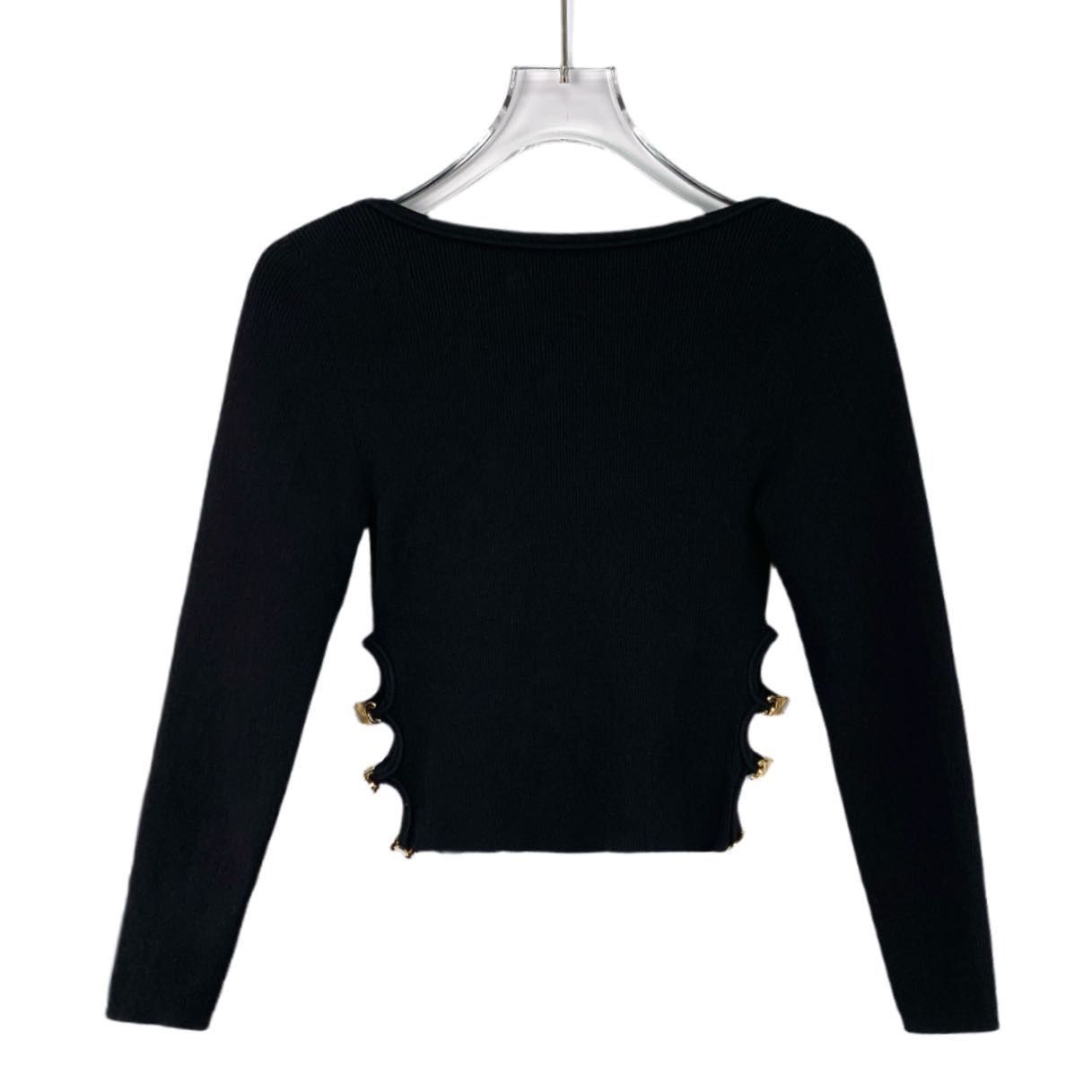 Celine Celine Black Square Neck Long-Sleeved Knitted Top With Gold Size M / US 6-8 / IT 42-44 - 8 Thumbnail