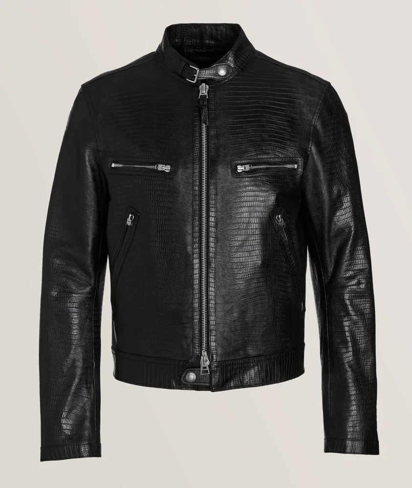 image of Tom Ford O1W1Db10124 Leather Jacket In Black, Men's (Size Small)