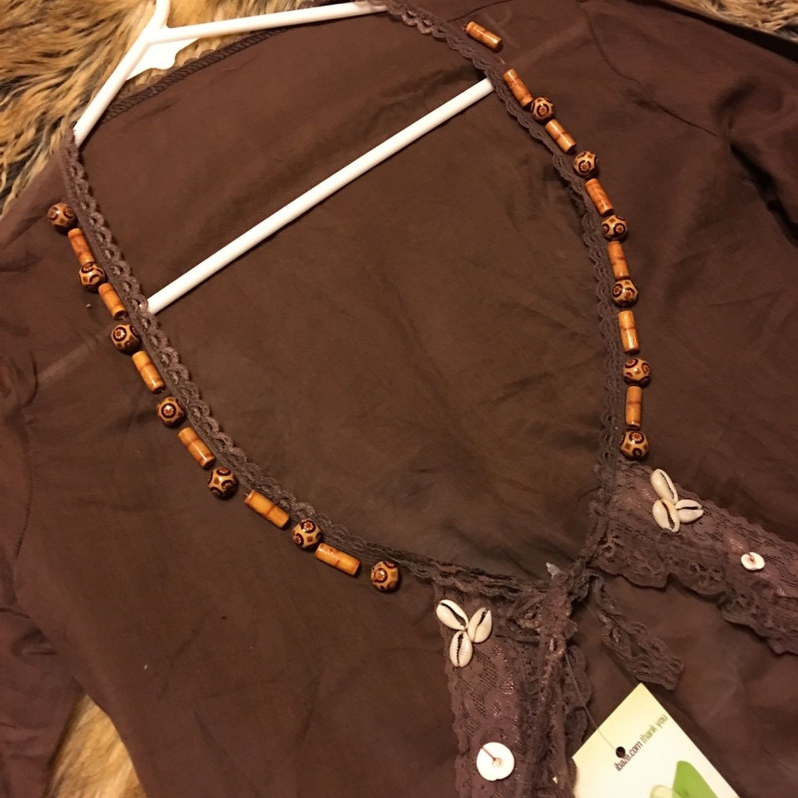 Other Ibaze handmade Bolero Shrug shells/wood beads NWT Size S / US 4 / IT 40 - 6 Thumbnail