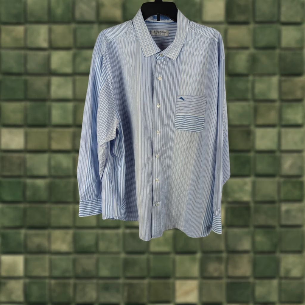Tommy Bahama Tommy Bahama Button-Up Shirt Siesta Key Blue Stripe 2XLB UPF 30 Big & Tall Jerseyn nylon Spandex Long Sleeve Casual Shirt Mens Hawaiian Summer Size US XXL / EU 58 / 5 - 1 Thumbnail