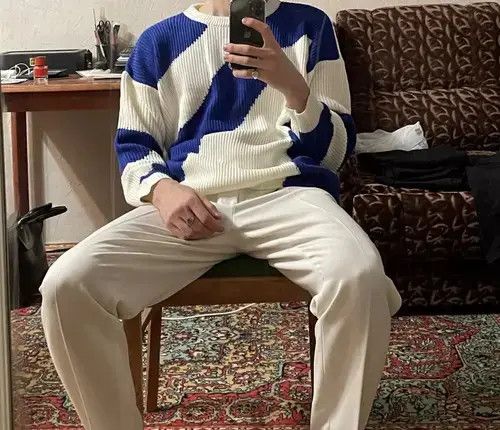 Other Spheres Blue White Sweater Size US L / EU 52-54 / 3 - 3 Thumbnail
