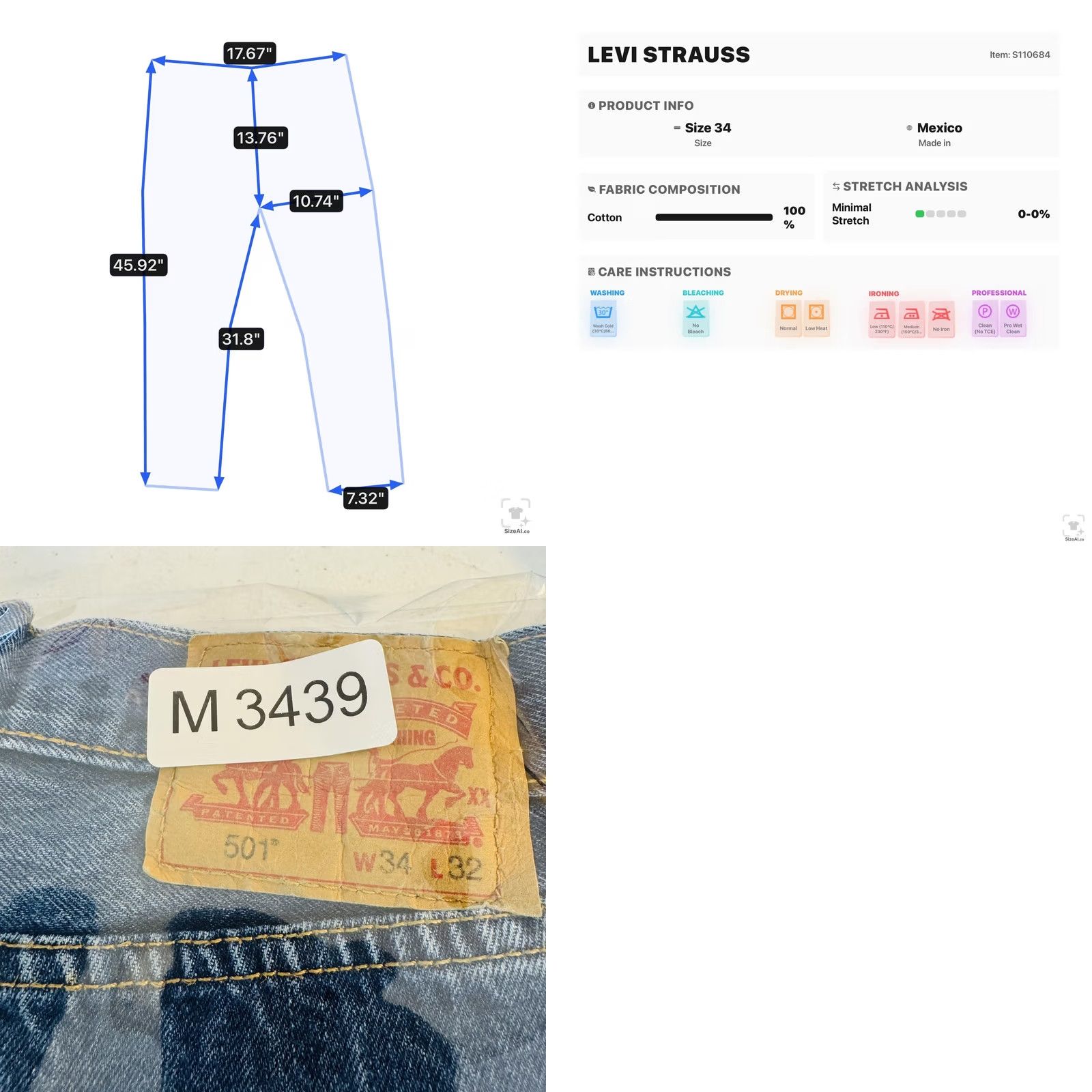 Levi's Levis 501 Jeans Mens 34x32 Blue Medium Wash Straight Denim Button Fly Classic Distressed Pockets Size US 34 / EU 50 - 10 Thumbnail