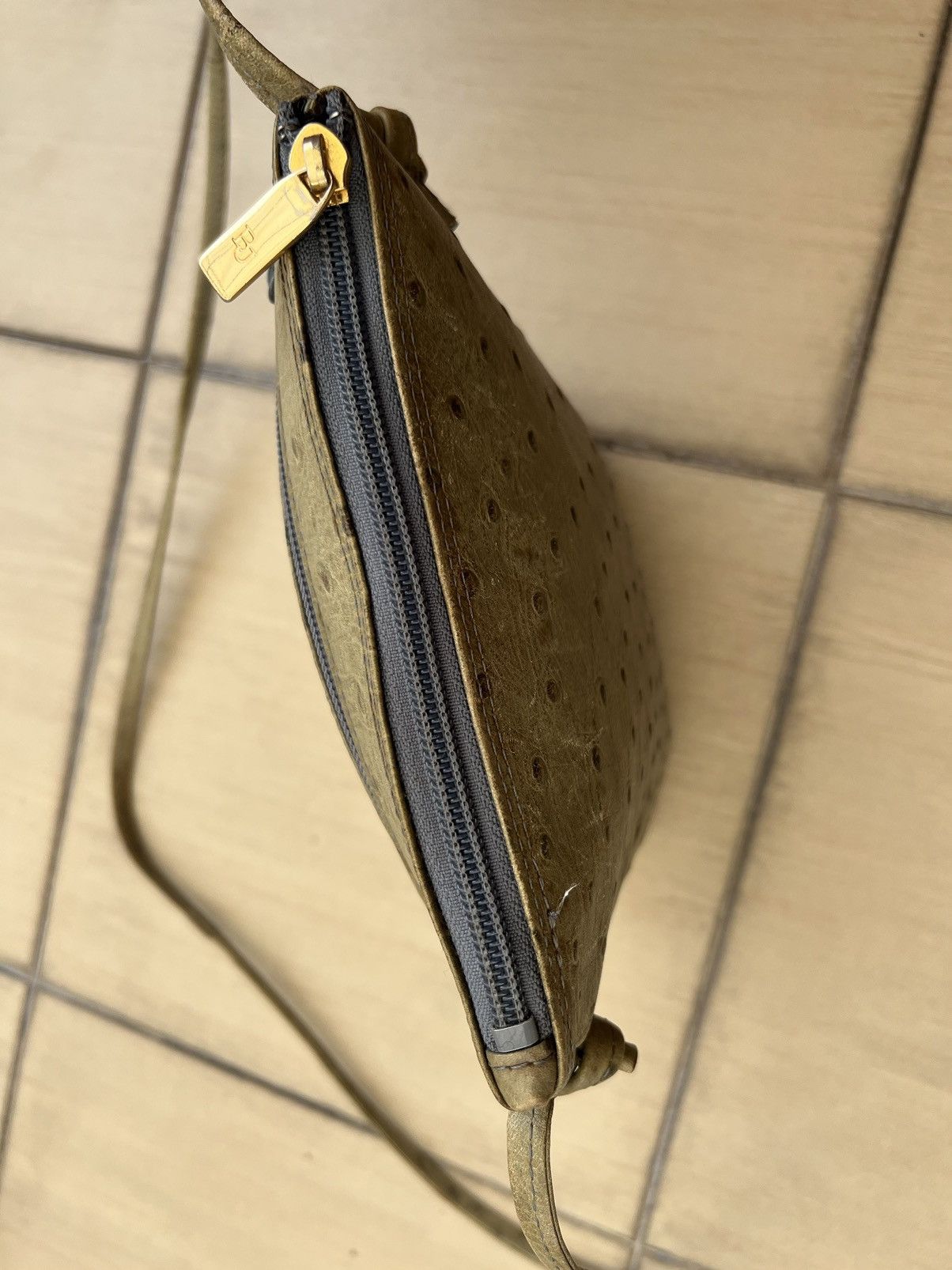 Leather Vintage Jacovitti Italy Patina Ostrich Leather Bag Unisex Size ONE SIZE - 10 Thumbnail