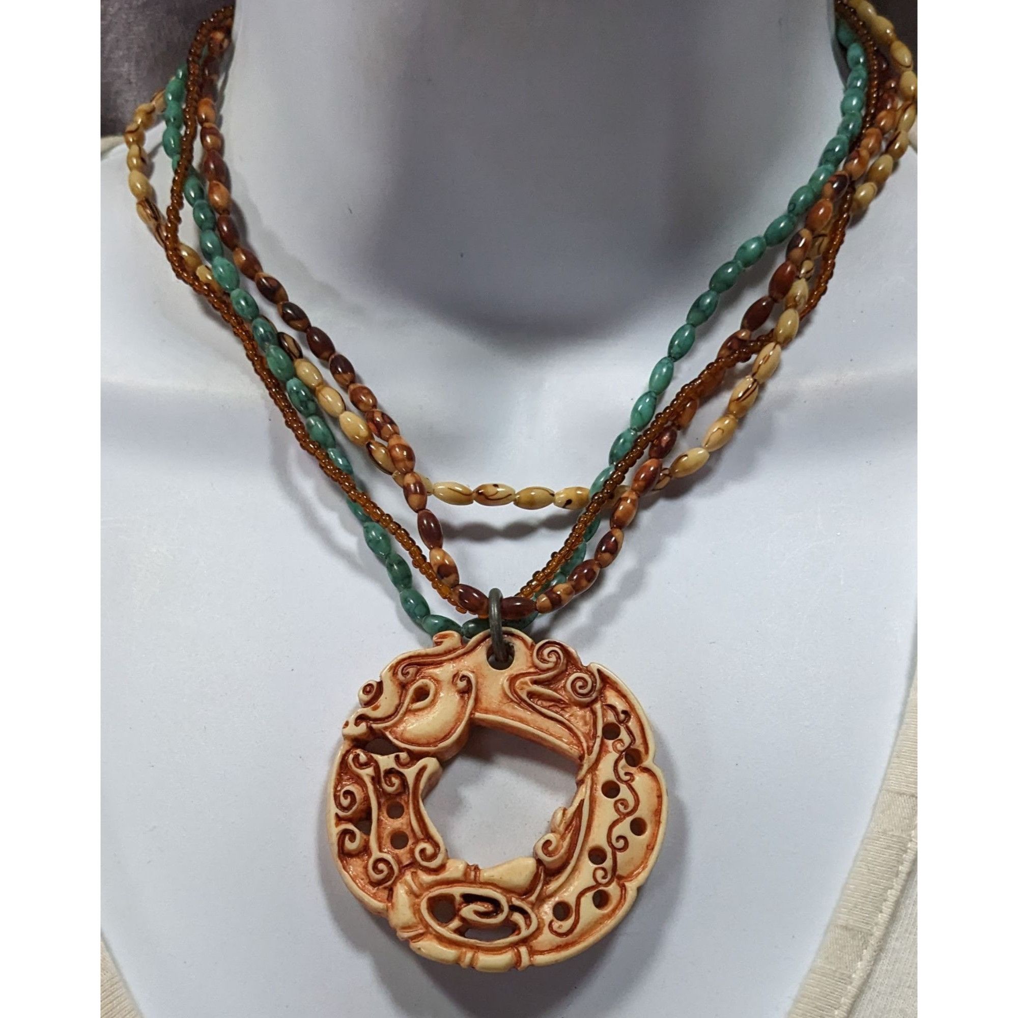 Other Vintage Tribal Style Brown And Blue Beaded Pendant Necklace Size ONE SIZE - 4 Thumbnail