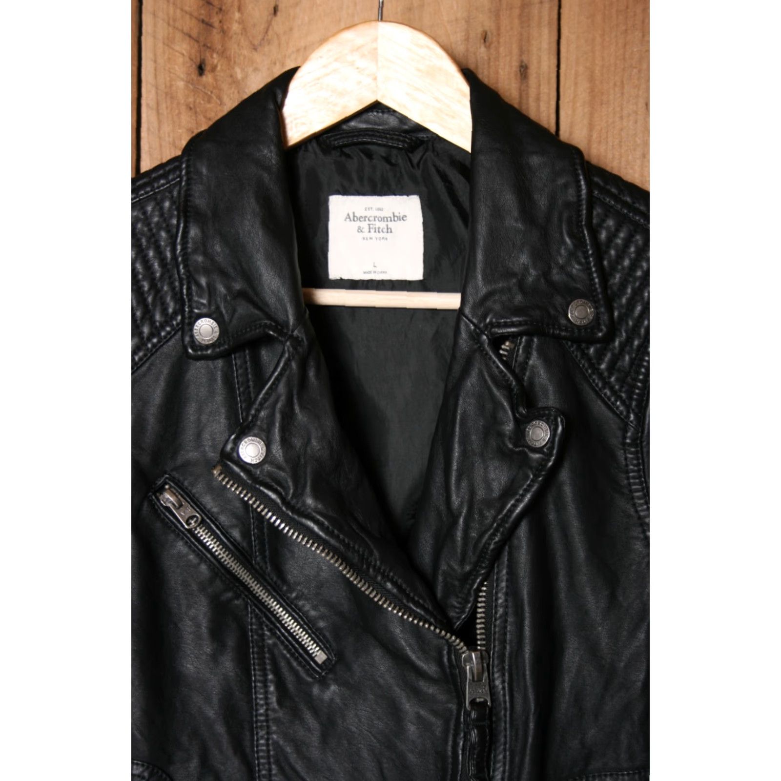 Abercrombie & Fitch Abercrombie & Fitch Black Faux Leather Moto Jacket Women's L Jacket Size L / US 10 / IT 46 - 3 Thumbnail