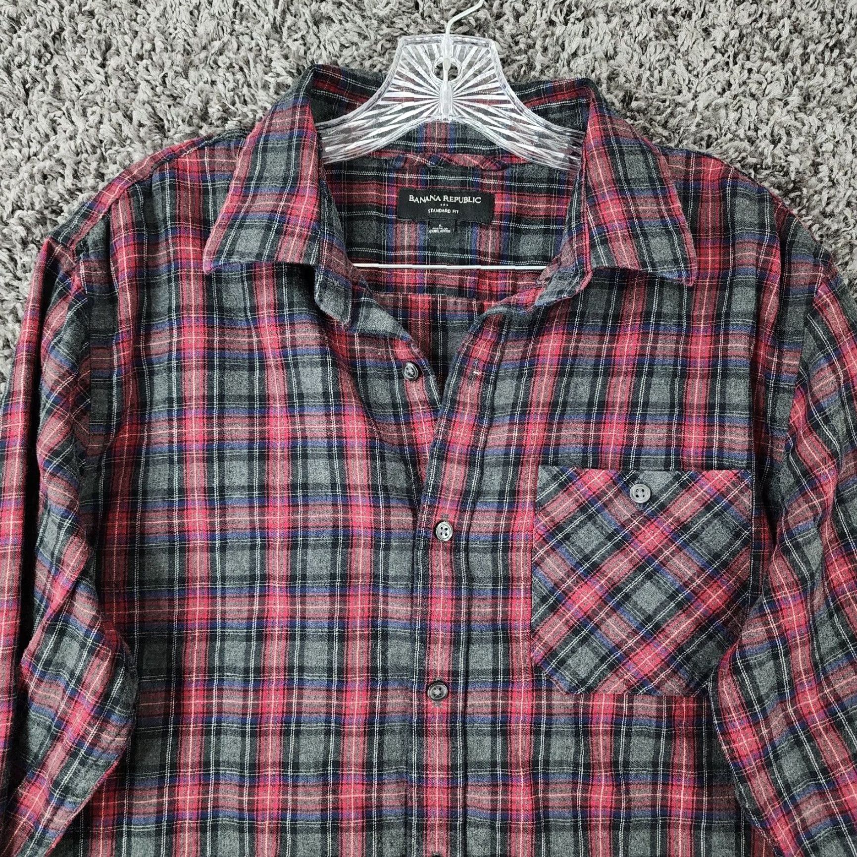 Banana Republic Banana Republic Mens Red Gray Plaid Long Sleeve Flannel Button Up Shirt Large Size US L / EU 52-54 / 3 - 3 Thumbnail