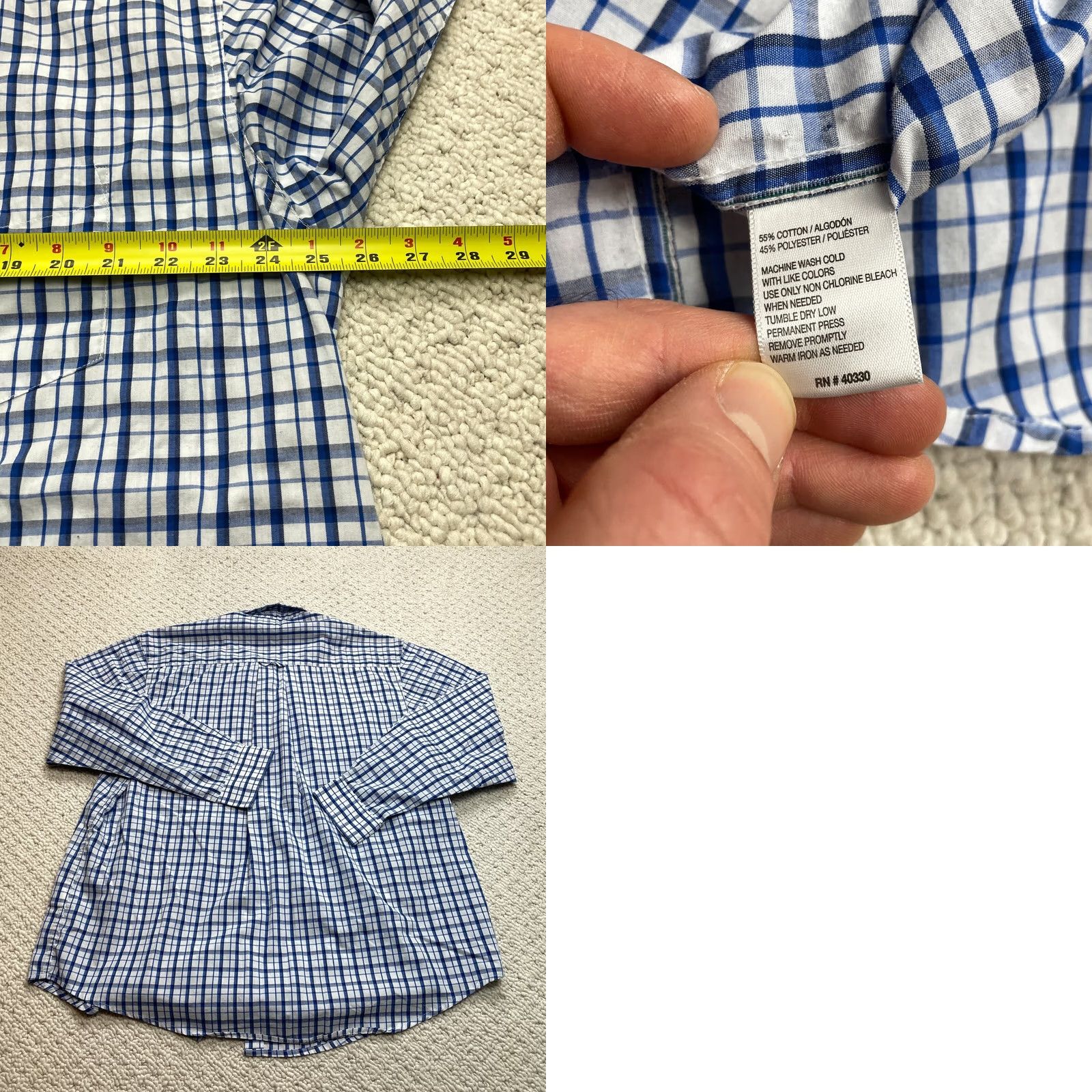 Haggar Haggar Button-Down Shirt Mens 2XL White Blue Plaid Check Long Sleeve Dress Top Size US XXL / EU 58 / 5 - 8 Thumbnail