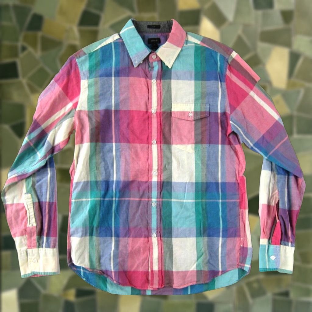 J.Crew J.CREW Pink Blue Plaid Lightweight Cotton Long Sleeve Slim Shirt Men Med Size US L / EU 52-54 / 3 - 1 Thumbnail