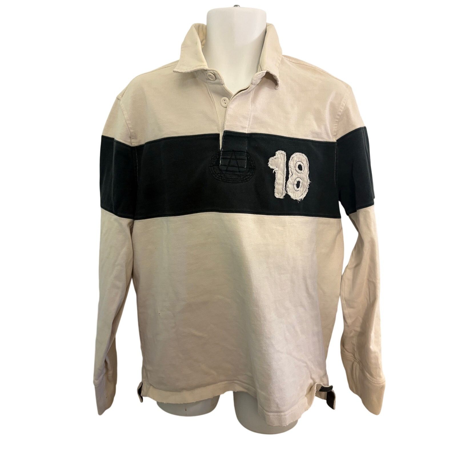 Structure Vintage Y2K Structure White and Navy Blue Rugby Shirt. Size US L / EU 52-54 / 3 - 1 Thumbnail