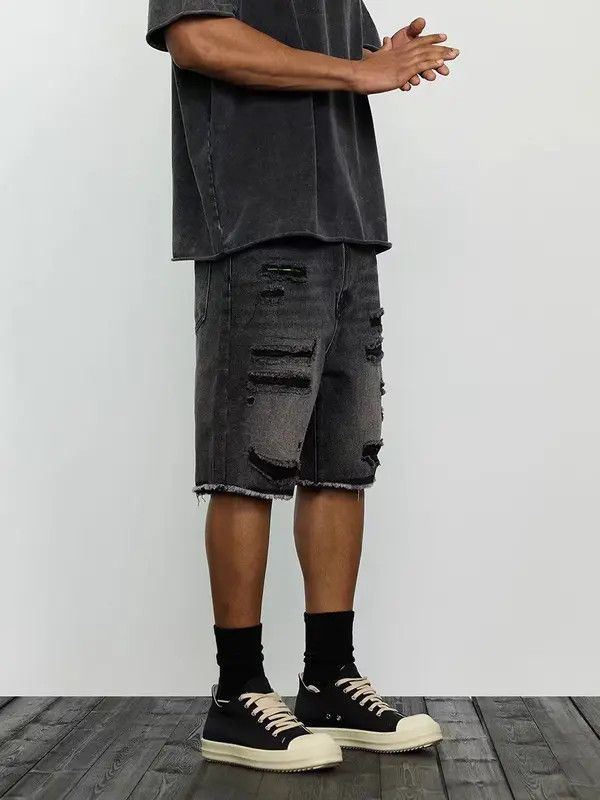 Japanese Brand VIBE High street ripped patchwork raw edge heavyweight jeans Size US 34 / EU 50 - 7 Thumbnail
