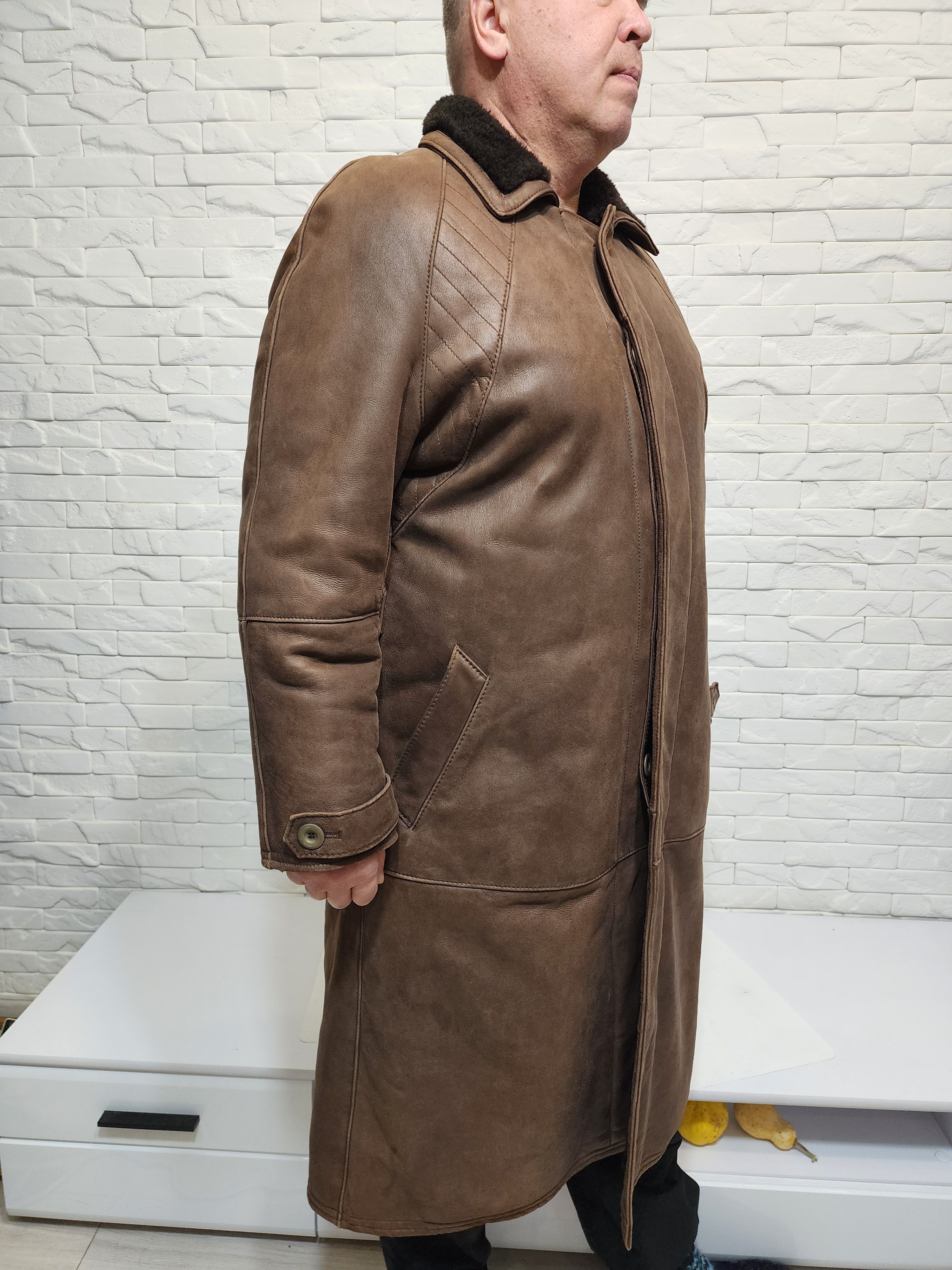 Genuine Leather Brown Genuine Fur Men's Coat Size XXL / US 16-18 / IT 52-54 - 4 Thumbnail