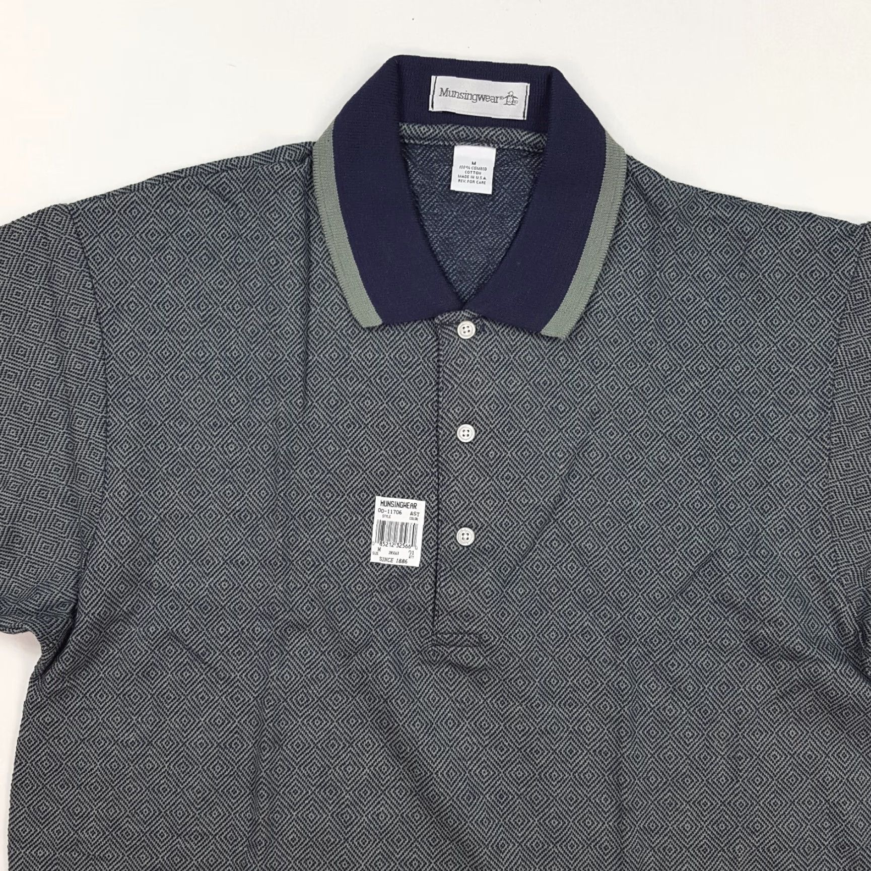 Vintage VINTAGE MunsingWear Diamond Collared Polo Shirt Shirt M Mens Gray 90s Preppy Outdoor Golf Tennis Casual Polo Size US M / EU 48-50 / 2 - 2 Thumbnail