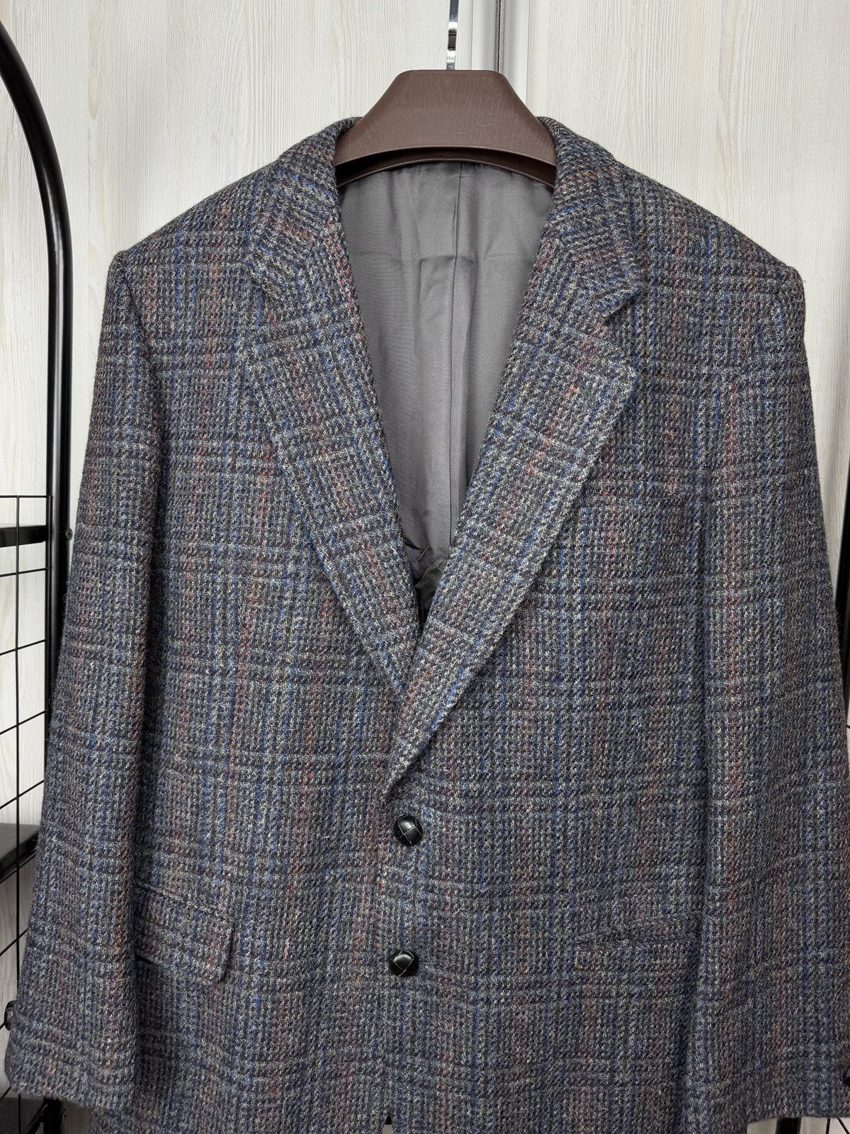 Harris Tweed Harris Tweed Walbusch Vintage Grey Check Plaid Wool Blazer Size 44R - 3 Thumbnail