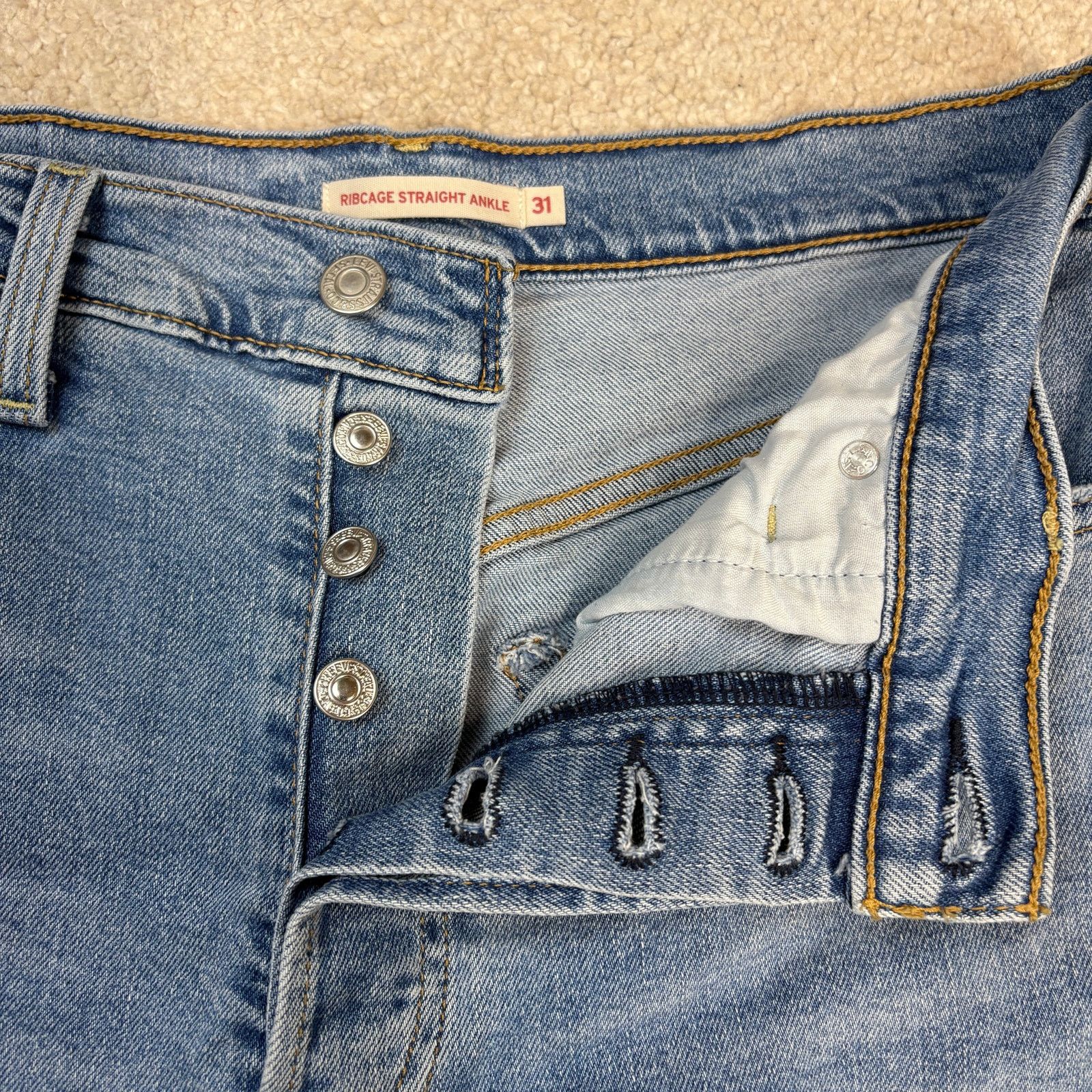 Levi's Levi's Ribcage Straight Ankle Jeans Distressed Raw Hem 31 Size 31" - 3 Thumbnail