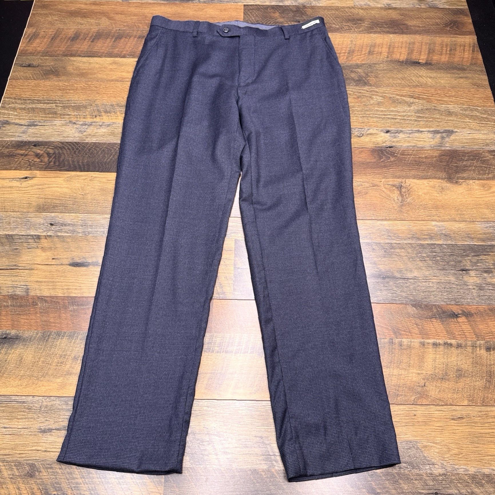 Jos. A. Bank Jos A Bank Dress Pants Mens 36x32 Blue Houndstooth Stretch Slim Straight Flat Front Wool Elastane Zip Dry Clean Only NWT Size US 36 / EU 52 - 2 Thumbnail
