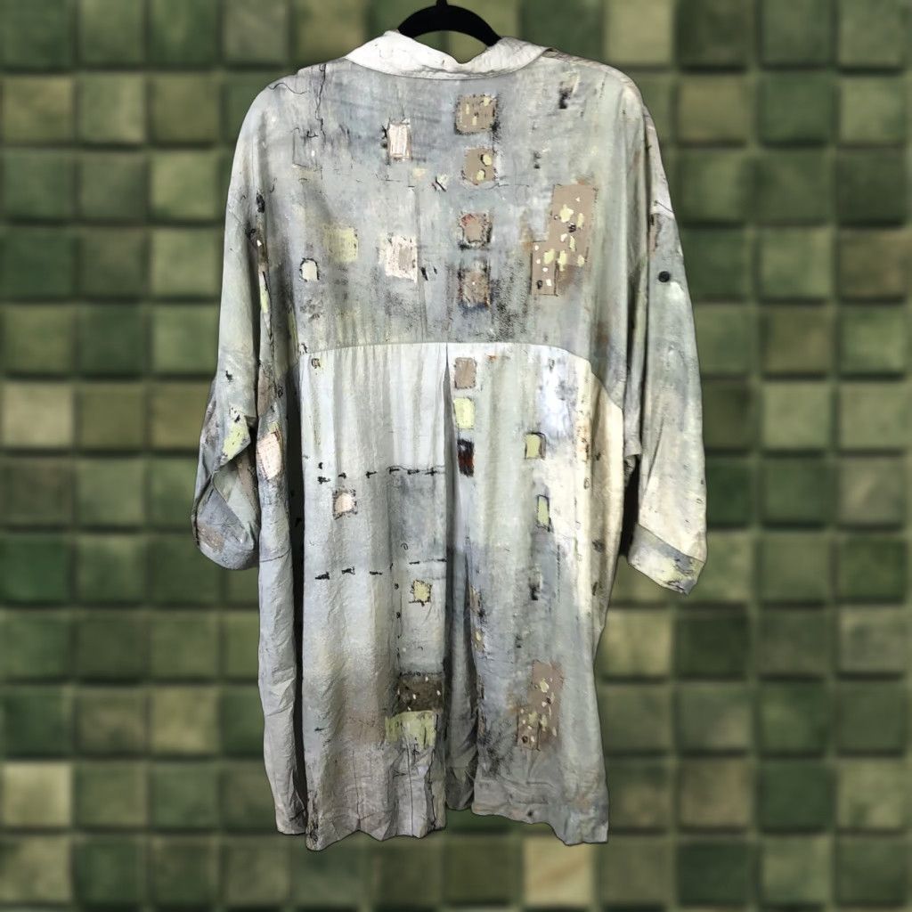 Vintage 3potato Shirt Dress Womens L/XL Green Abstract Art Oversized Boho Button Front Size L / US 10 / IT 46 - 1 Thumbnail