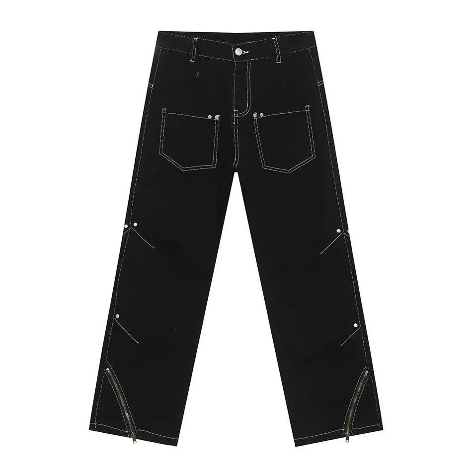 Japanese Brand Retro loose pocket patchwork zipper jeans Size US 32 / EU 48 - 5 Thumbnail