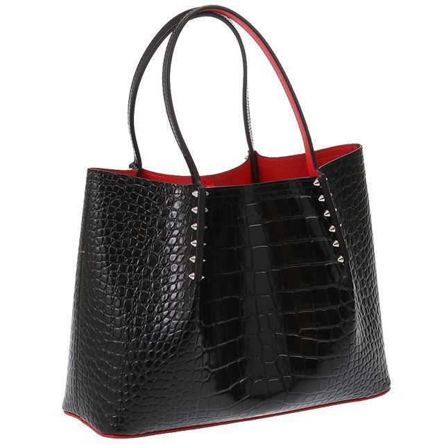 image of Christian Louboutin Cabarock Small Calf Leather Handbag Tote Bag Black, Women's
