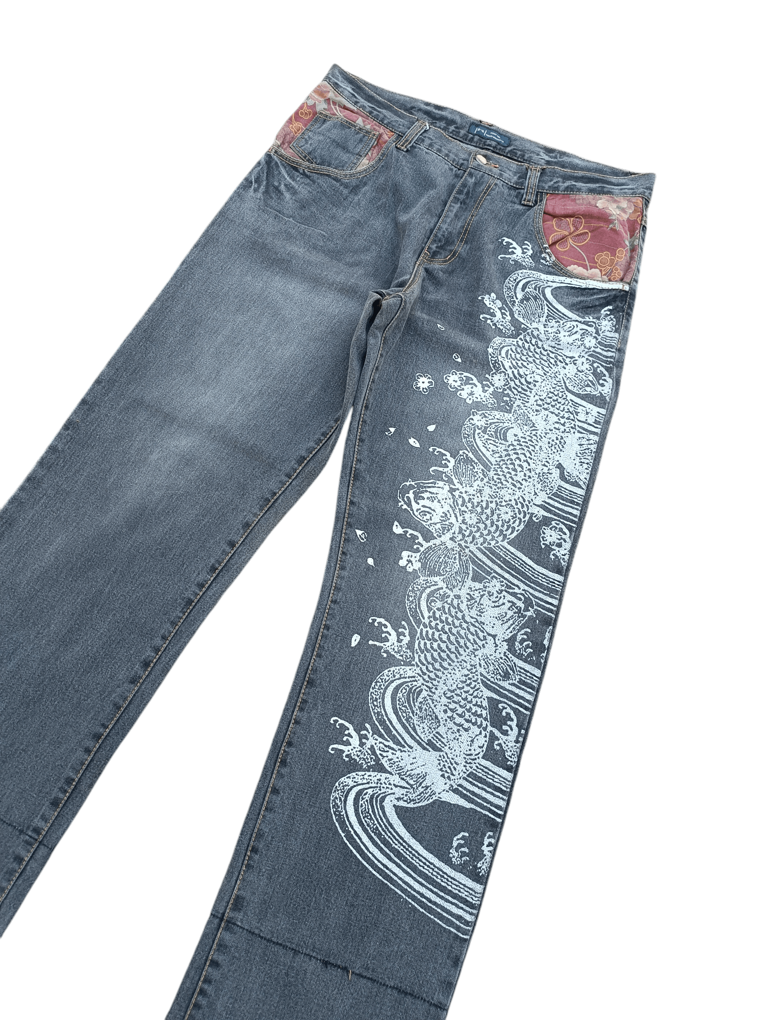 Japanese Brand RARE 🔥 Japanese Brand B-S Printed Koi Fish Floral Jeans Size US 36 / EU 52 - 4 Thumbnail