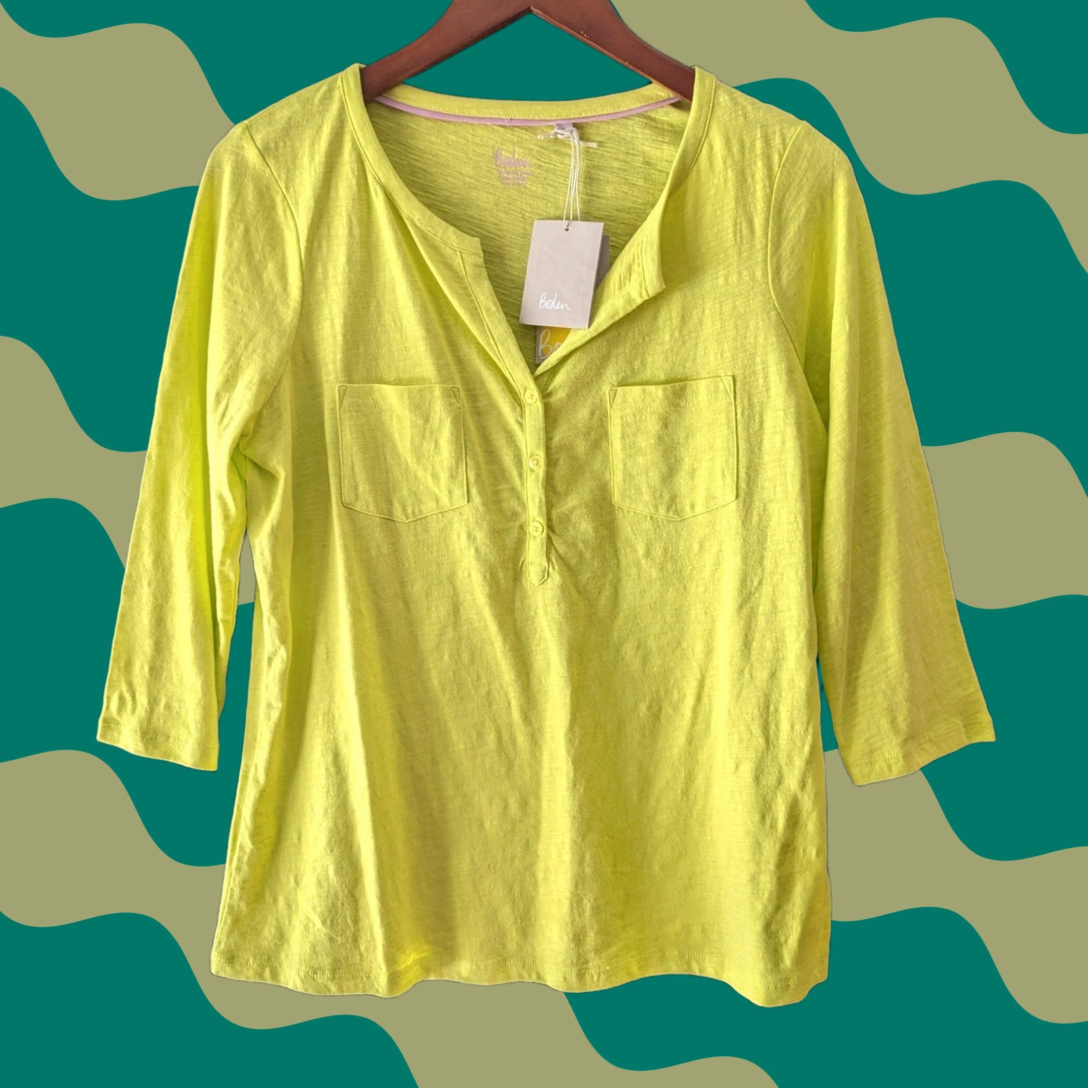 Boden Boden Slub Knit Cotton Henley Top 3/4 Sleeve Lime Green Neon Yellow Womens S Shirt Casual Preppy Mens Girls Size S / US 4 / IT 40 - 1 Thumbnail