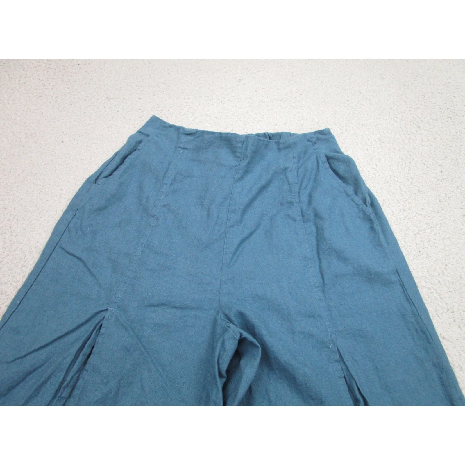 Vintage HG Pants Womens Medium Blue Linen Viscose Wide Leg Split Front Pull On beach Size 32" / US 10 / IT 46 - 2 Thumbnail