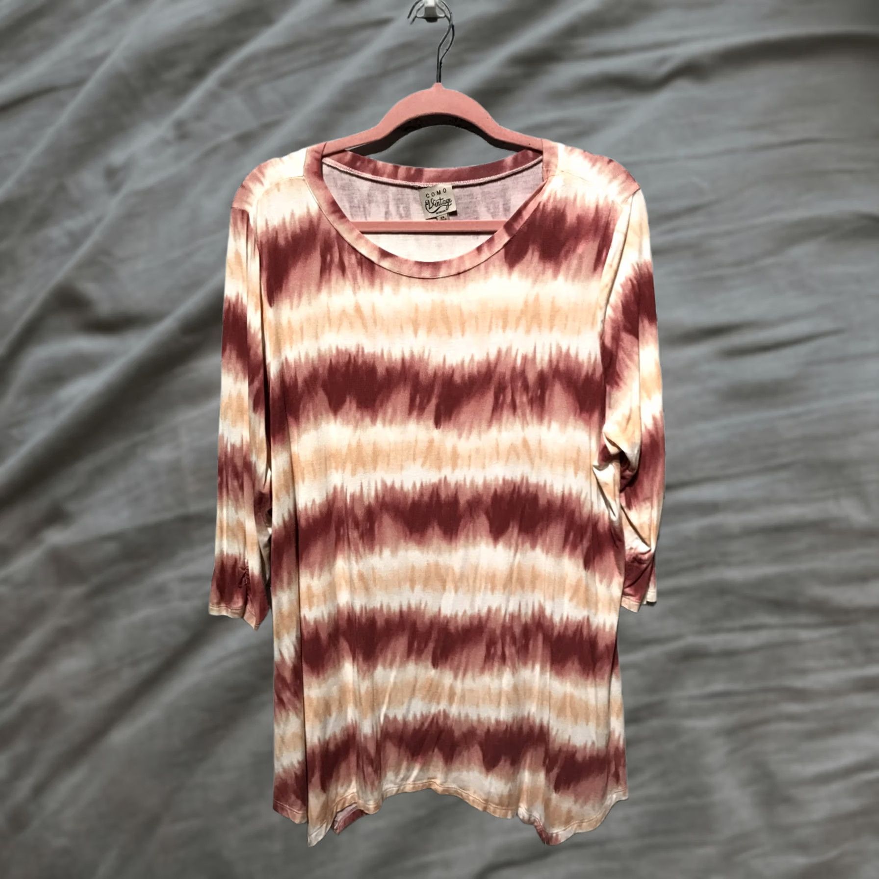 Como Tunic T-Shirt Women 2x Brown Tie-Dye Short Sleeve Stretch, Women's (Size Xxl)